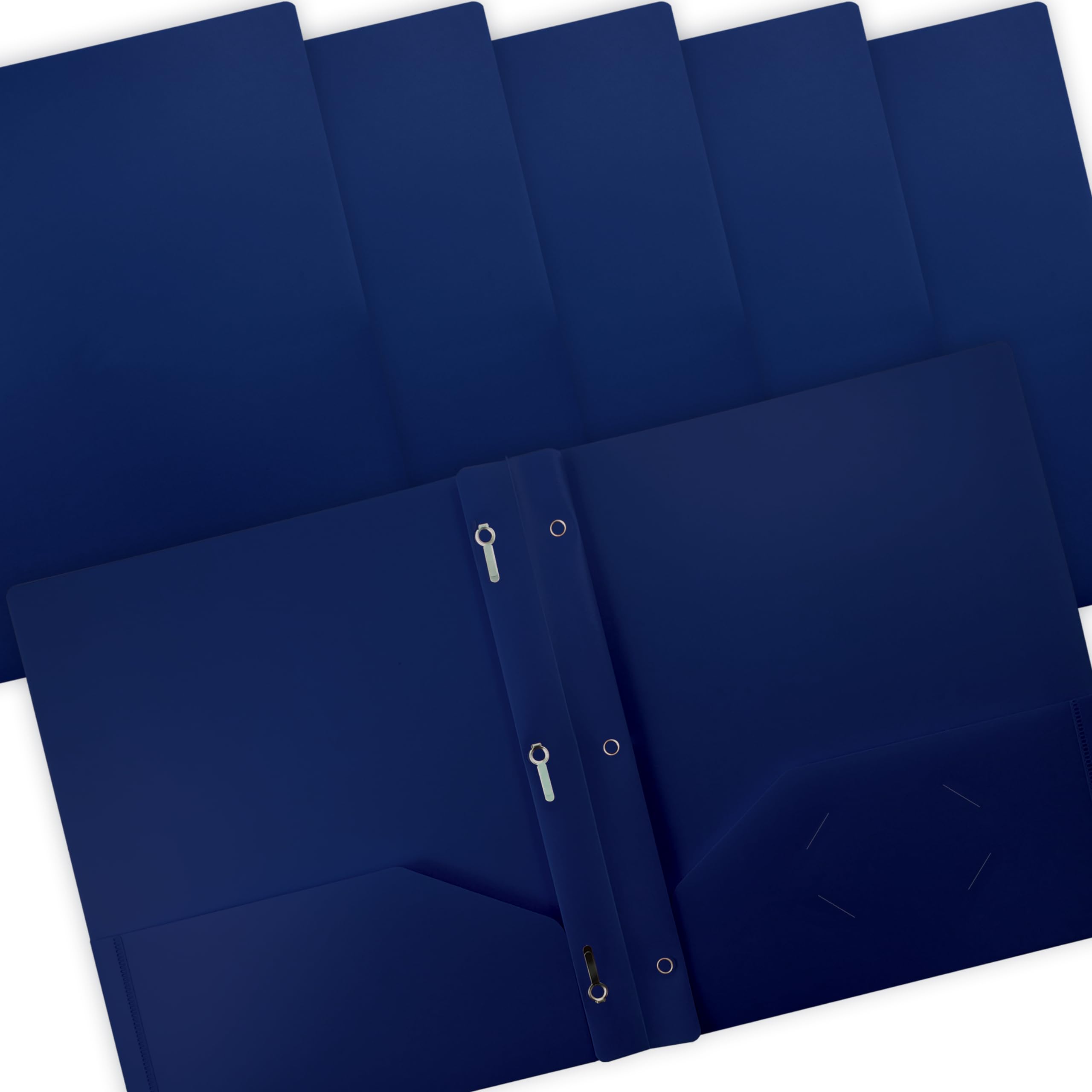 Better Office Products Heavyweight Blue Plastic 2-Pocket Folders with Prongs - Letter Size Poly Folders, 24 Pack with 3 Metal Fastener Clips - Perfect for School, Office Filing & Document Organization