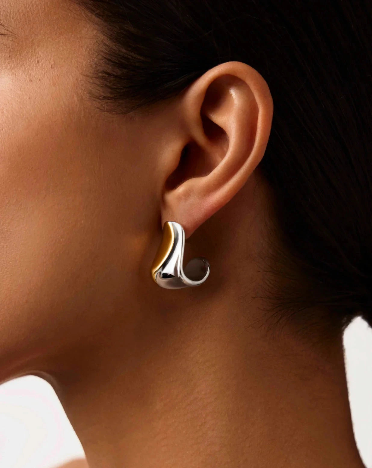 Sculptural Molten Medium Hoop Earrings | Mixed Metal Jewelry for Women | Trendy Statement Earrings for Casual & Evening Wear
