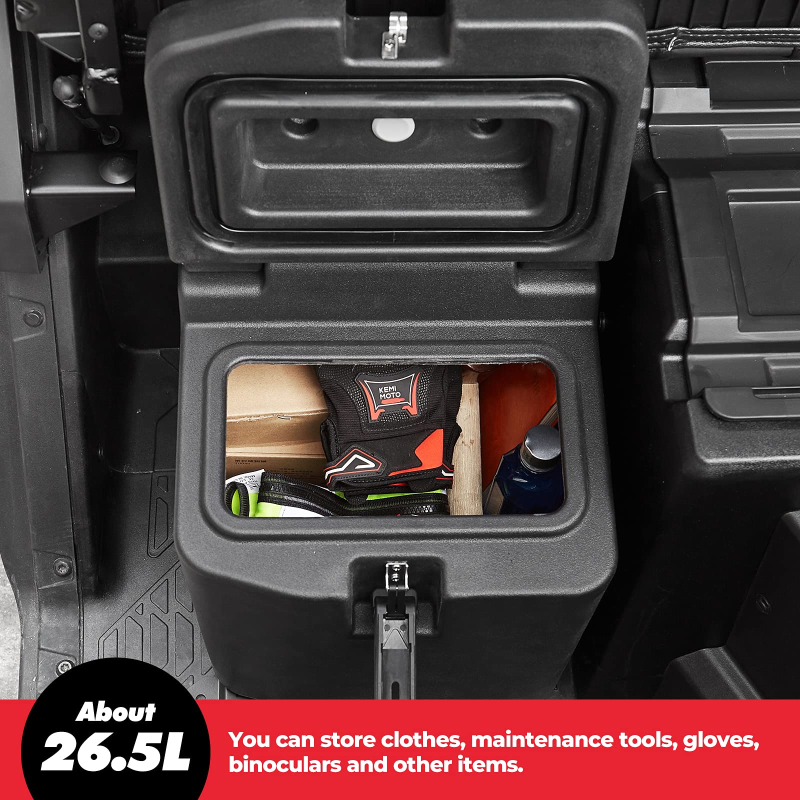 KEMIMOTO 28.5L/7.53 Gal Under Seat Storage Box with Lock - Waterproof Dual Bin Dry Storage Compatible with Polaris Ranger XP 1000/Crew 2018-2025 | Replacement for #2882910 | Perfect for Off-Road Adventures, Hunting Gear & Tool Storage