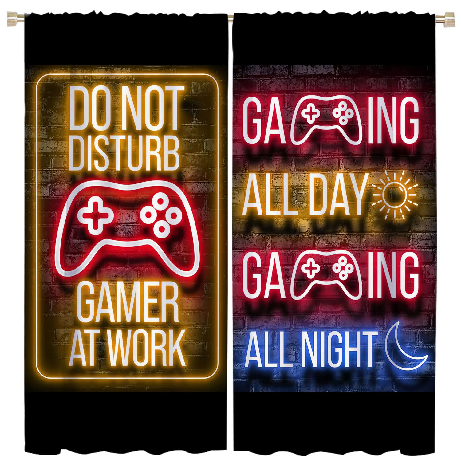 Blackout Curtains for Gamers - Video Game Neon Sign Design, Thermal Insulated & Darkening Rod Pocket Drapes (42x45 Inch) - Perfect for Kids Room Decor, Gaming Room & Home Theater