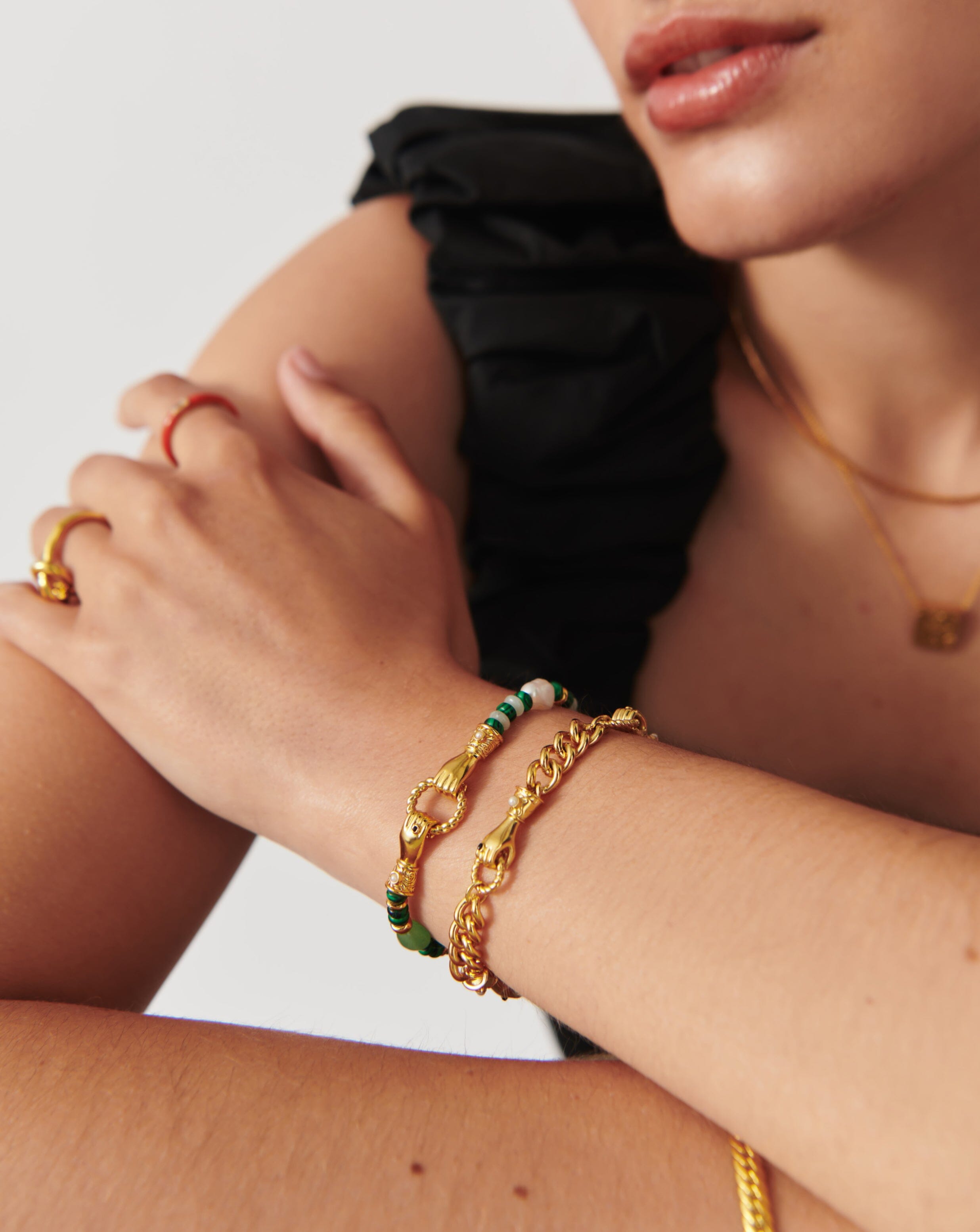 Harris Reed In Good Hands Beaded Gemstone Bracelet - 18k Gold Plated, Multi Green Gemstone & Pearl Bracelet for Women | Elegant Jewelry Gift for Birthday, Anniversary & Special Occasions
