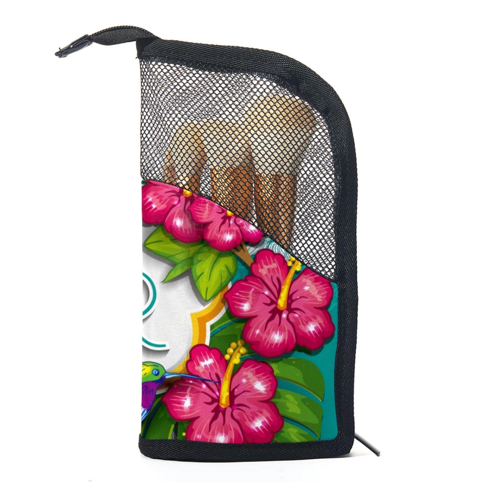 12-Piece Makeup Brush Organizer Bag with Hummingbird Floral Design - Portable Travel Brush Holder Case for Summer & Everyday Use
