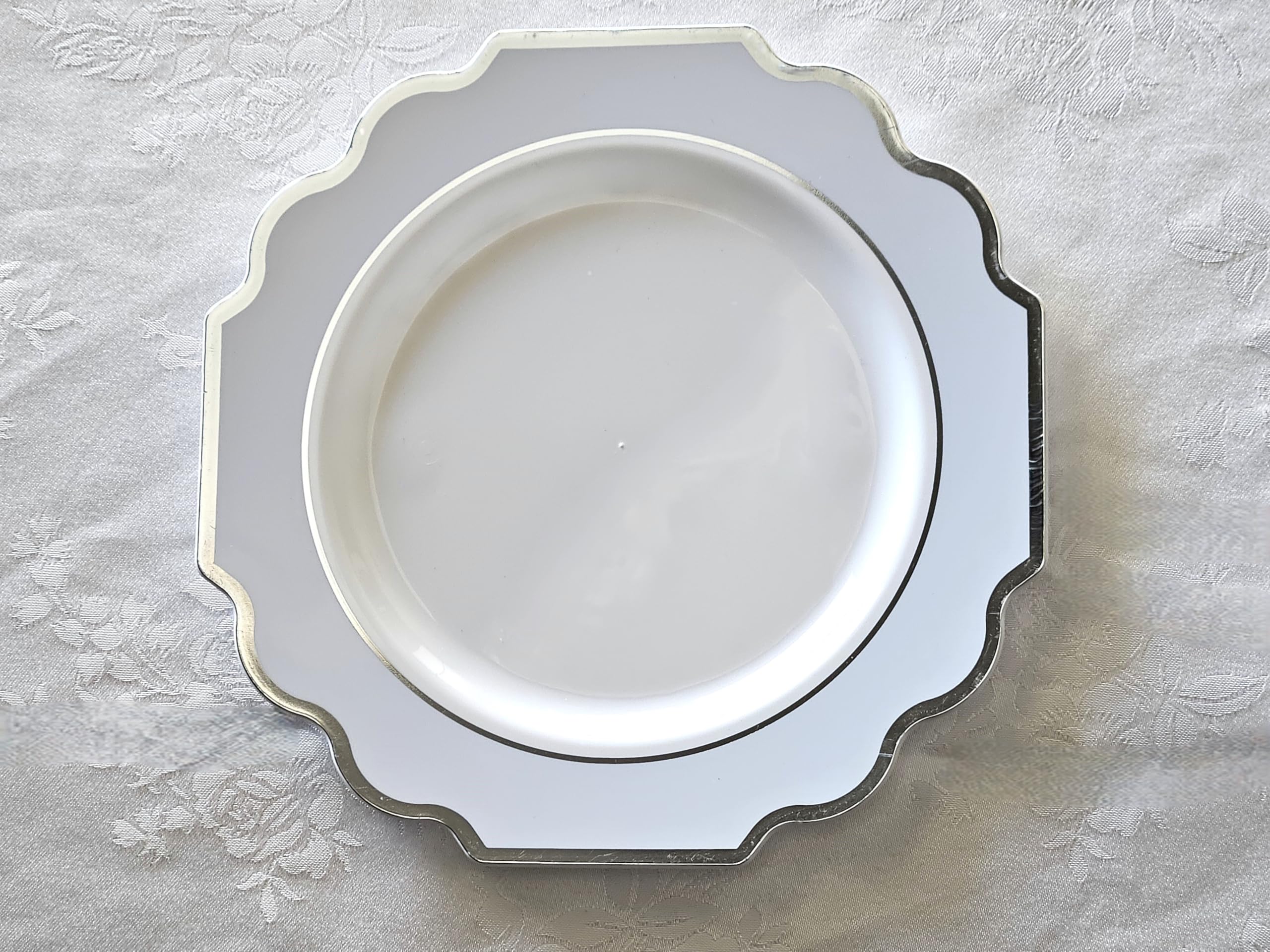 320-Piece Heavyweight Disposable Plastic Plate Set for Weddings & Parties - 40 x 10.5'' Dinner Plates + 40 x 8'' Dessert Plates + Silverware + Cups + Napkins (White, Blue & Silver) - Perfect for Large Gatherings, Catering Events & Special Occasions