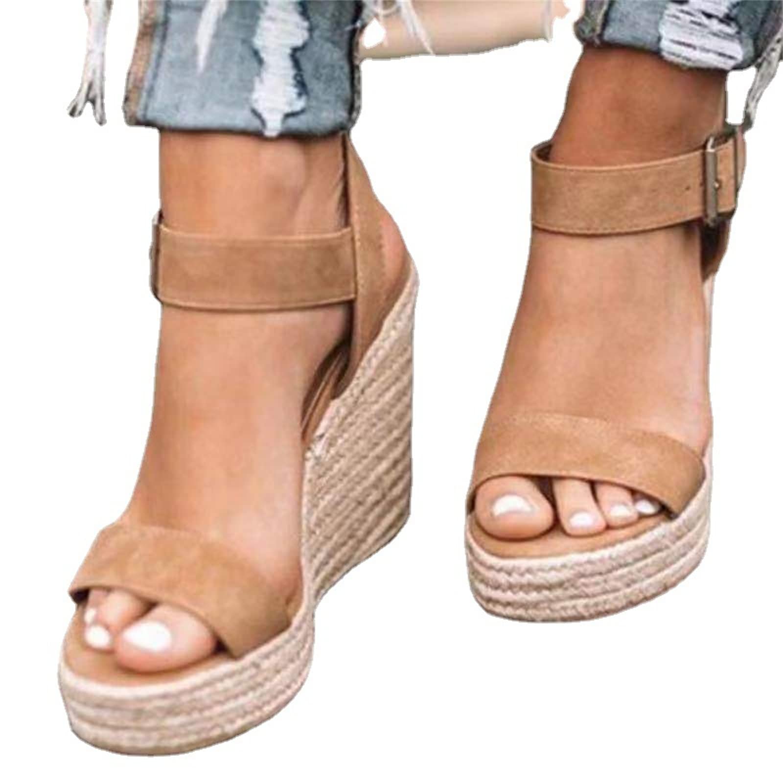 Women's Casual Summer Wedge Sandals - Open Toe Buckle Ankle Strap Beach Platform Shoes for Walking, Vacation & Outdoor Activities
