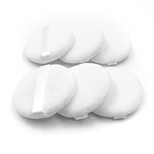 6-Piece Velour Powder Puff Set for Face & Body - Soft Round Cotton Makeup Puffs for Loose Powder & Foundation (White) | Perfect for Professional Makeup & Travel Touch-Ups