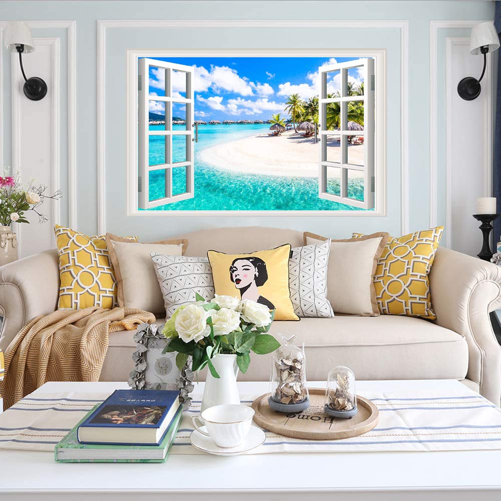 ZENDA 3D Blue Sea Beach Wall Art - Ocean Wave Canvas Painting for Living Room Decor - Framed & Ready to Hang - Perfect for Coastal, Nautical & Beach House Themes