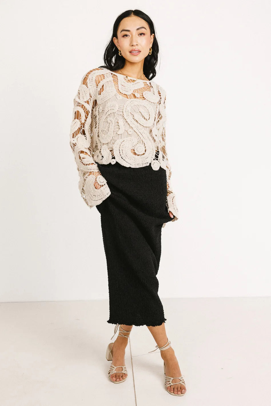 Monica Smocked Skirt for Women - Floral Embroidered Midi Skirt with Elastic Waist | Perfect for Summer Outfits, Beach Vacations & Boho Fashion