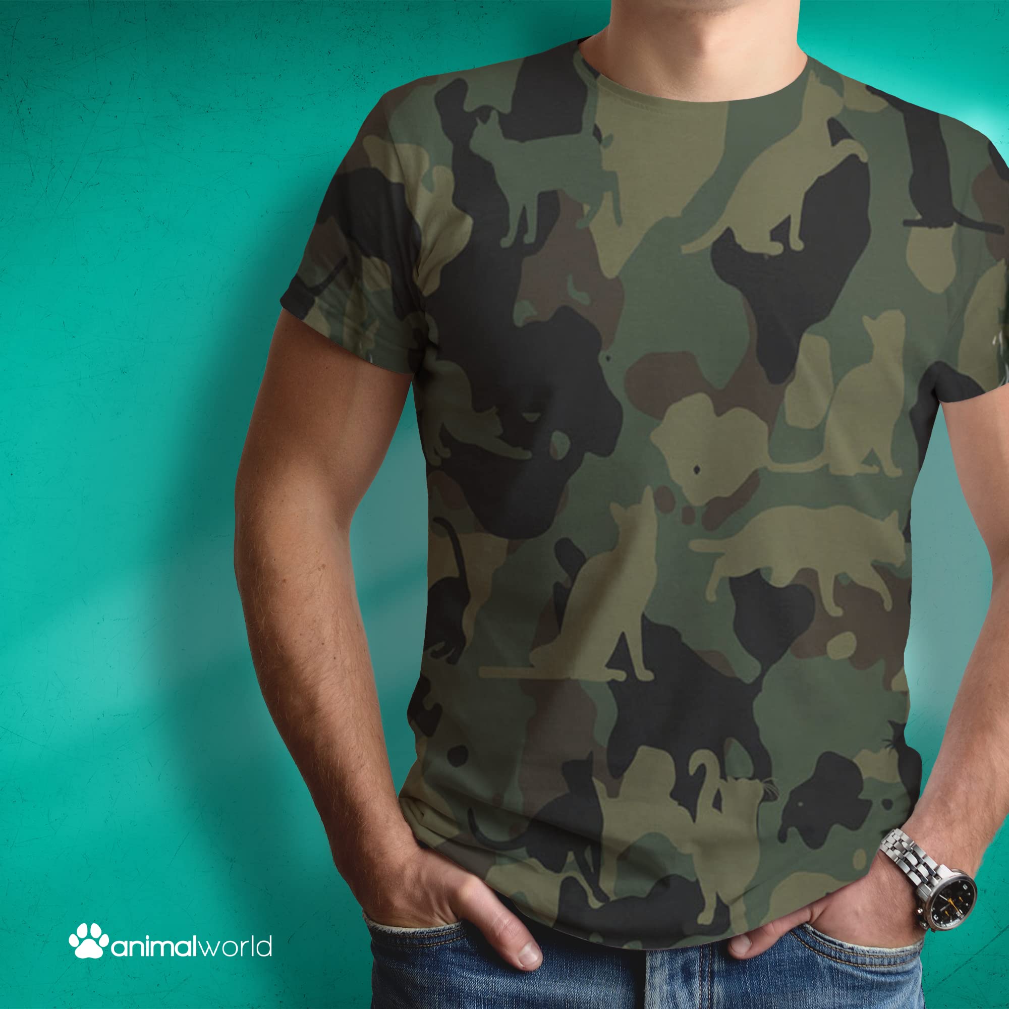 Camo Cat Print T-Shirt for Adults - Funny Animal Lover Tee for Casual Wear & Gifts