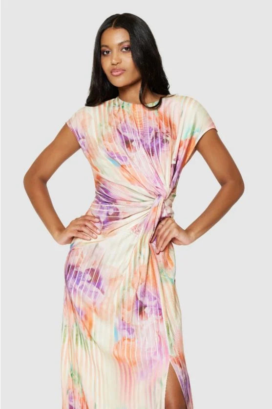 Elegant Christine A-Line Twist Midi Dress in Lilac - Perfect for Weddings, Cocktail Parties & Summer Events