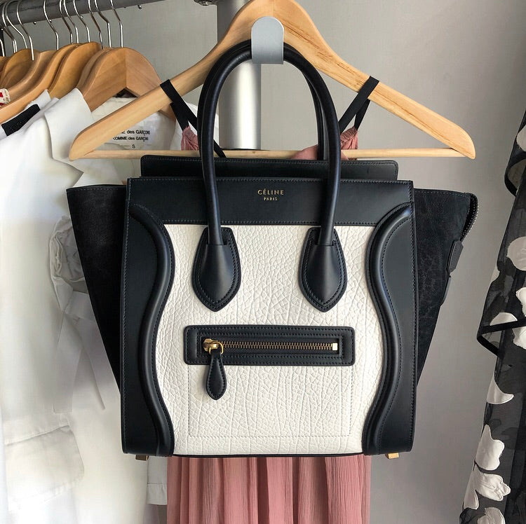 Celine Bicolor Micro Luggage Tote Bag - Premium Leather Handbag for Women | Fashion Shoulder Bag & Work Tote | Perfect for Office, Travel & Everyday Use