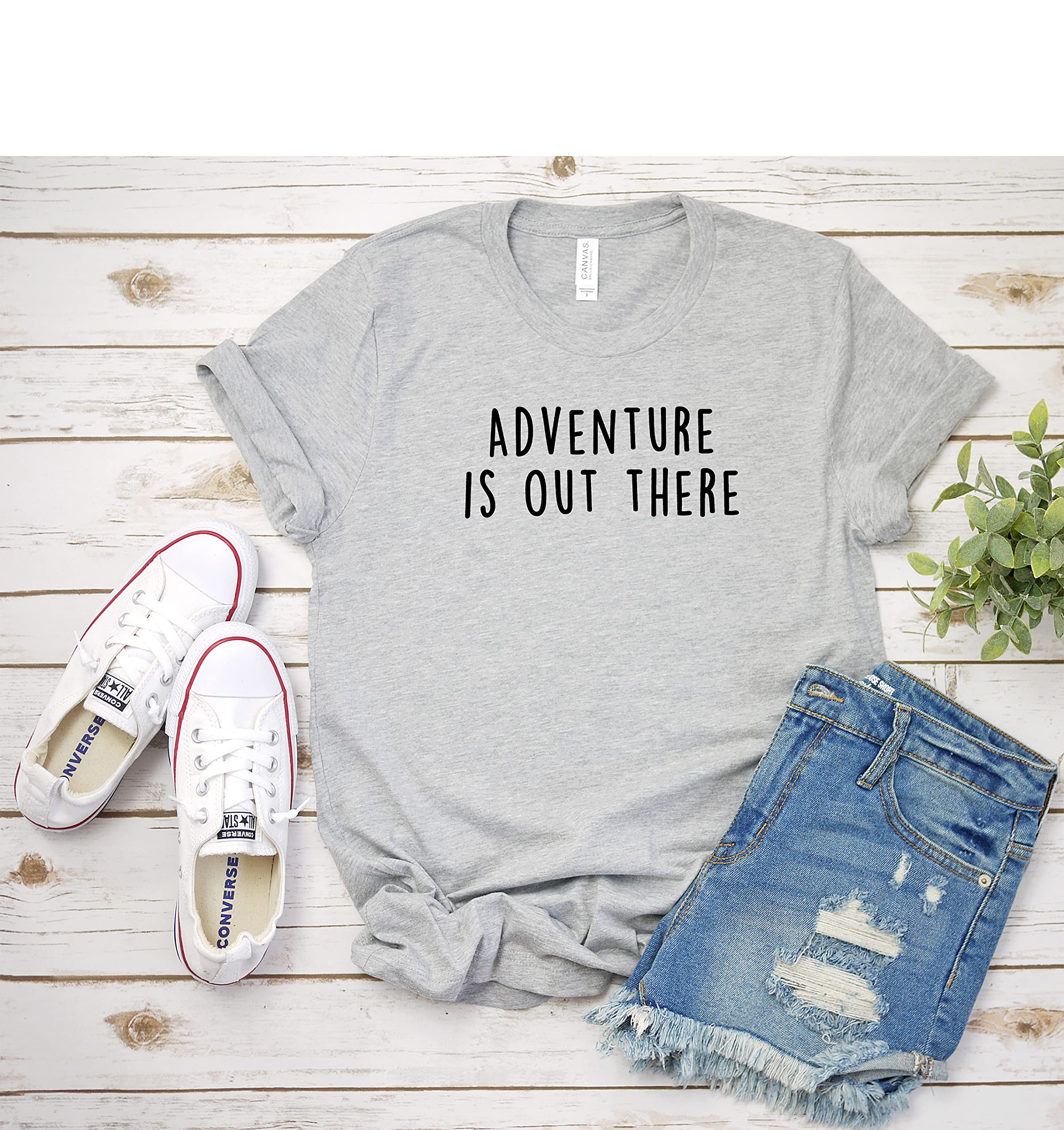 Adventure Is Out There T-Shirt for Women - Explore Travel Hiking Graphic Tee - Casual Short Sleeve Top for Outdoor Activities, Camping & Road Trips