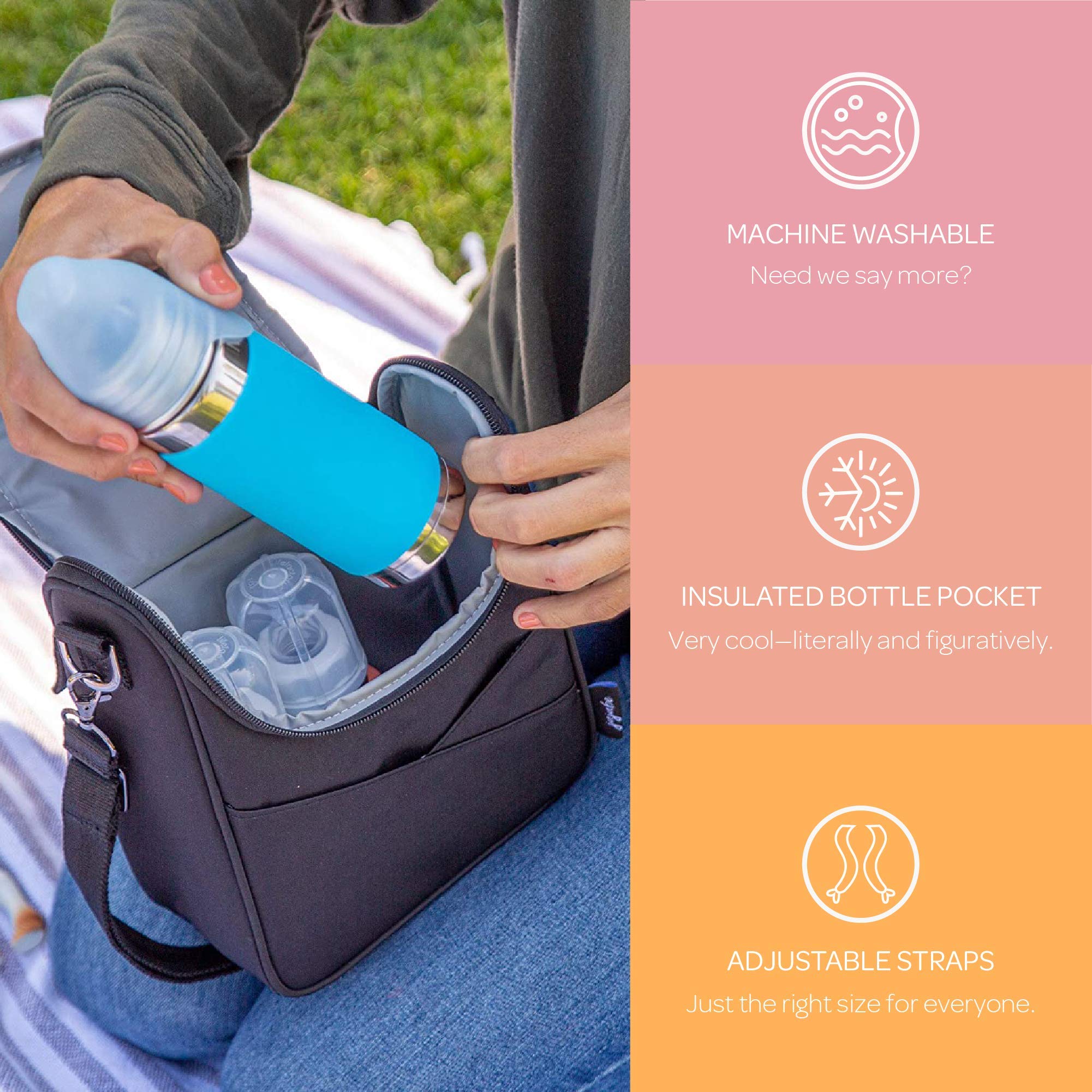 JuJuBe Insulated Baby Bottle Cooler Bag - Portable Breastmilk Storage for Travel, Baby Bottle Carrier with Ice Pack, Multi-Purpose Insulated Food Bag | Perfect for Daycare, Work Commute & Family Outings - Indigo Chromatics