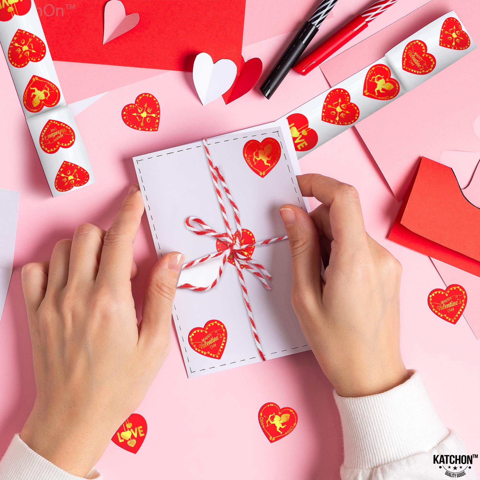 KatchOn 500-Piece Big Red Heart Stickers for Kids & Adults - 1.5 Inch Shiny Valentine's Day Stickers for Cards, Scrapbooks, Party Decorations & Gift Wrapping