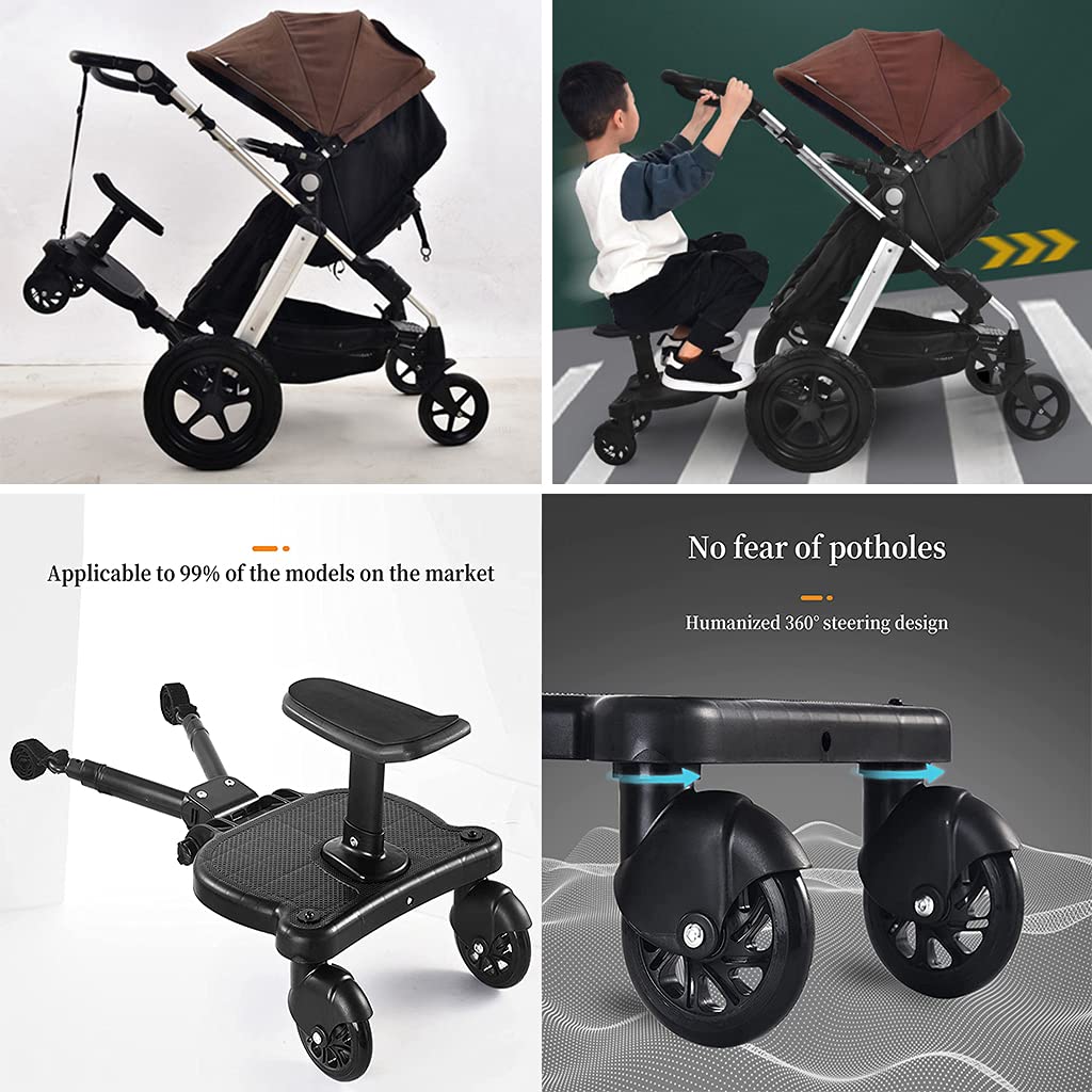 Universal 2-in-1 Stroller Ride Board with Detachable Seat - Sit & Stand Stroller Board for Kids Up to 55lbs, Fits 99% of Strollers, Easy to Adjust - Perfect for Shopping, Travel & Outdoor Adventures