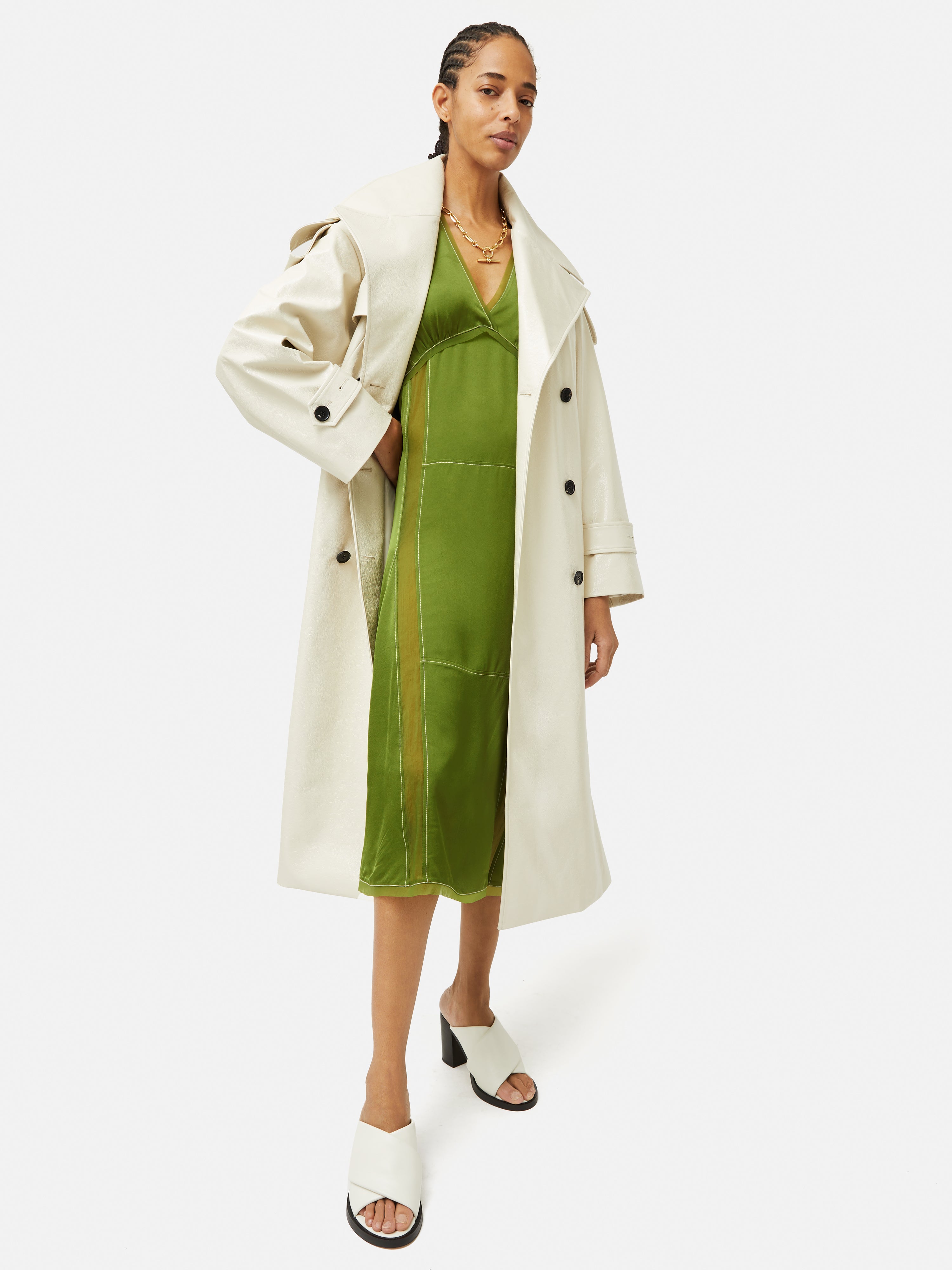 Stylish Green Contrast Stitch Viscose Dress for Women - Perfect for Casual Outings, Summer Parties & Office Wear
