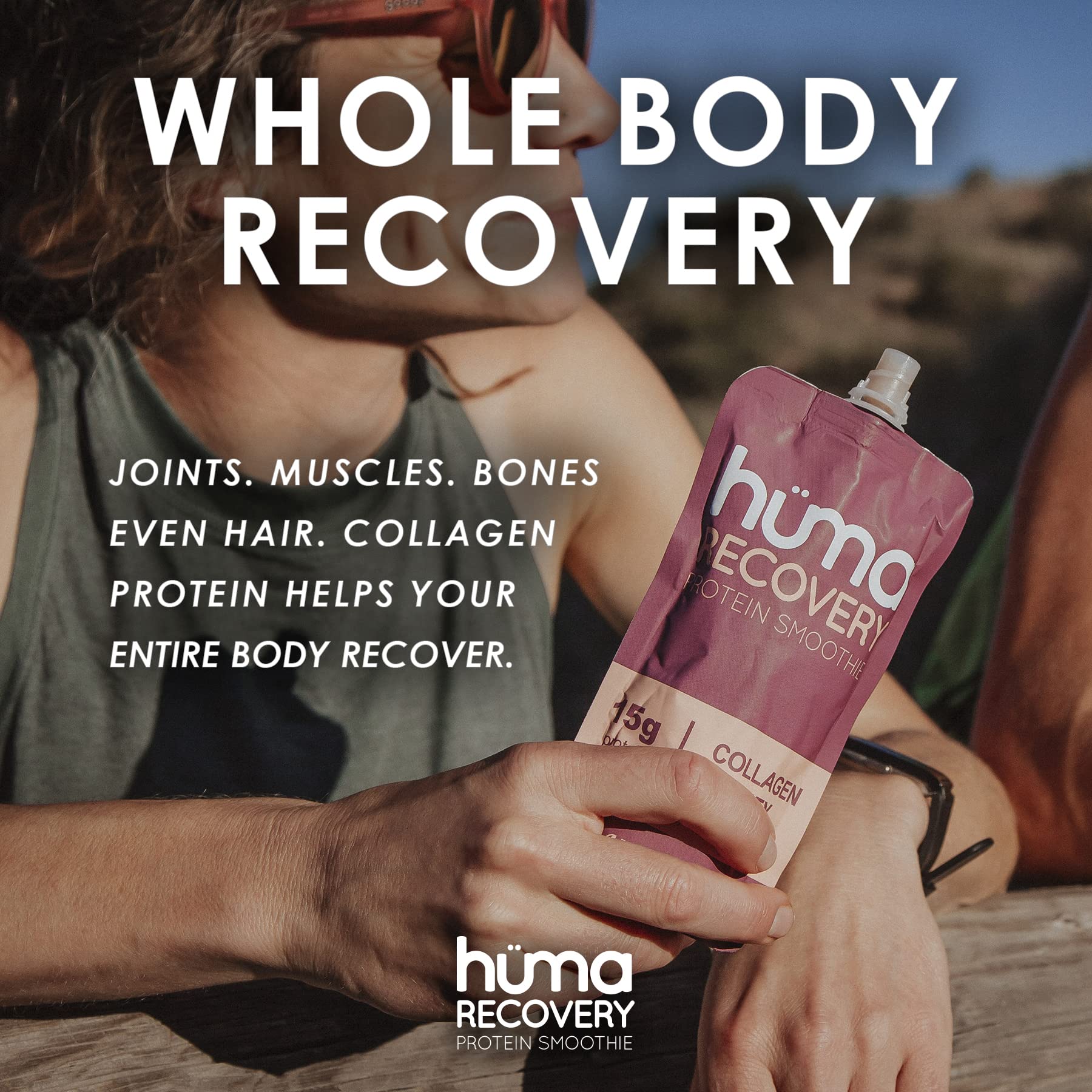 Huma Recovery Protein Smoothie - 12 Pack with 15g Collagen & Whey Protein | Post Workout Recovery Drink | Ready-to-Drink Protein Shake with Real Fruit, Electrolytes & Healthy Fats | Ideal for Gym Recovery, Hiking & Active Lifestyles