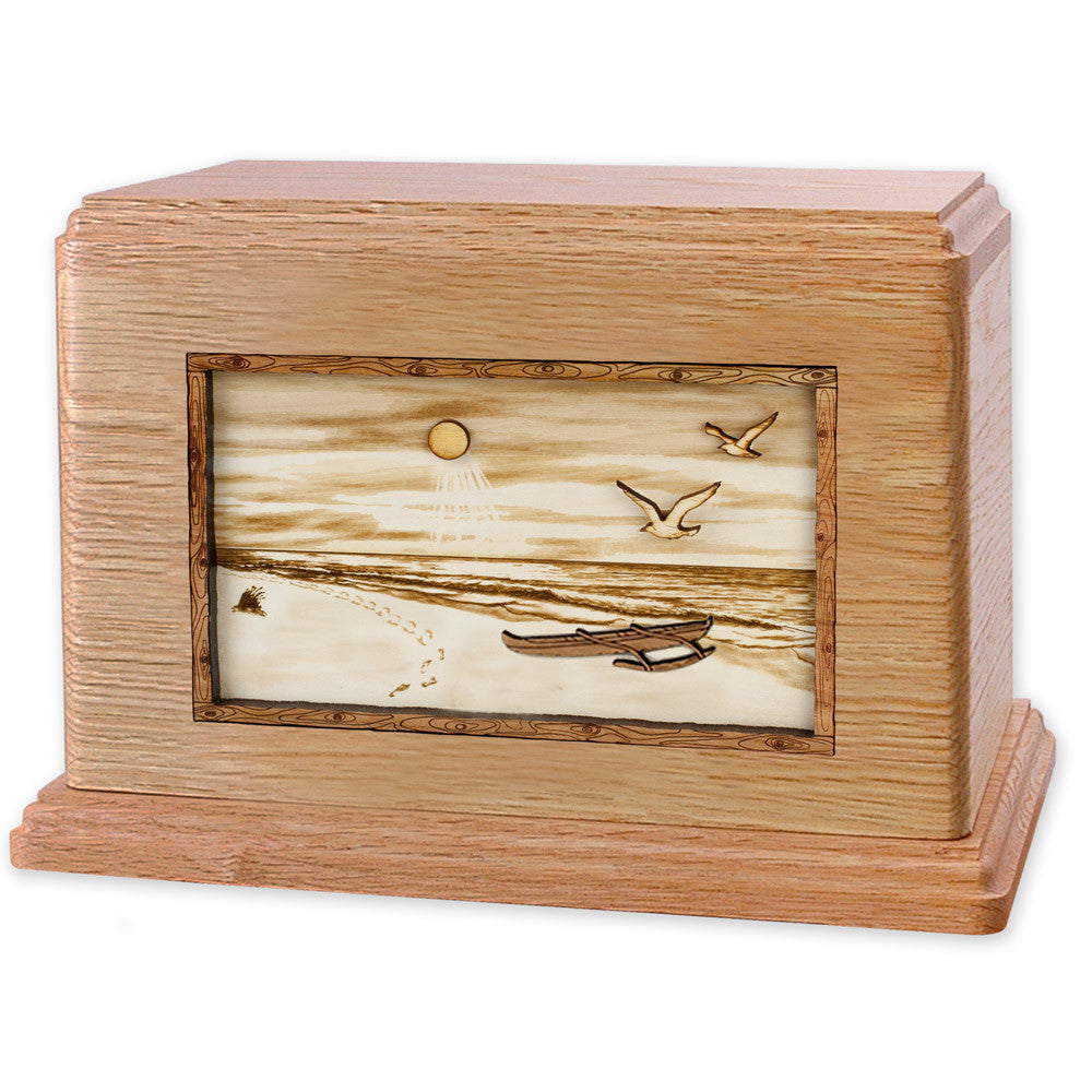 Beautiful Companion Cremation Urn with Sandy Ocean Beach 3D Wood Inlay - Perfect for Memorial Keepsakes, Home Display & Beach-Themed Remembrance