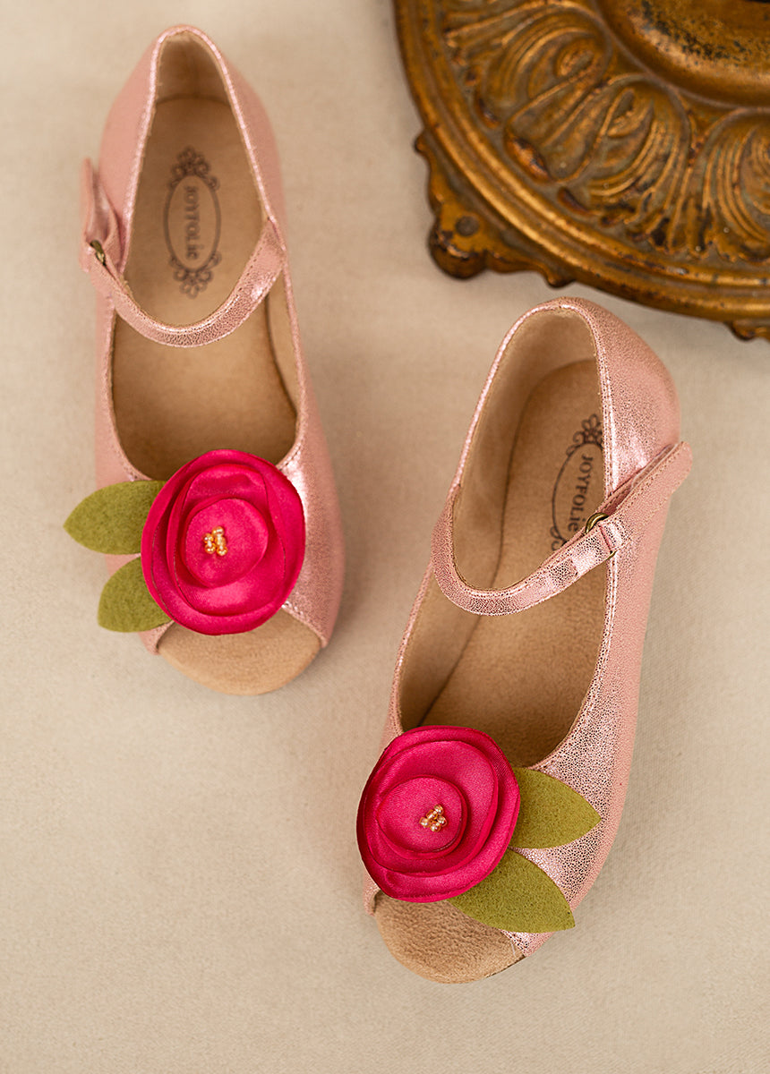 Charlotte Metallic Pink Flower Girl Flats - Comfortable & Stylish Ballet Shoes for Weddings, Parties, and Special Occasions