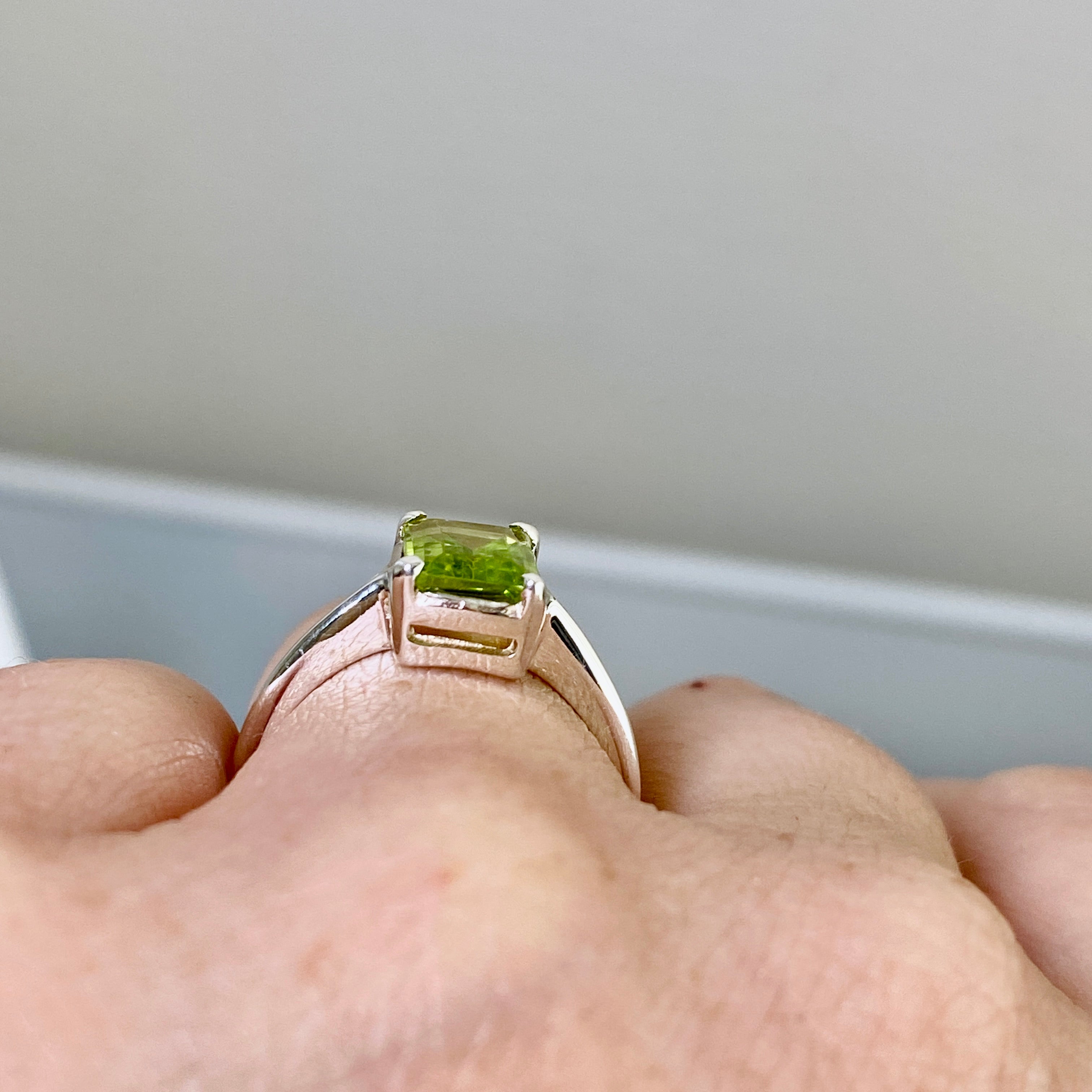 Peridot Rectangular Faceted Ring Size 6 - Dainty Green Gemstone Jewelry for Women - Perfect for Engagement, Wedding & Everyday Wear