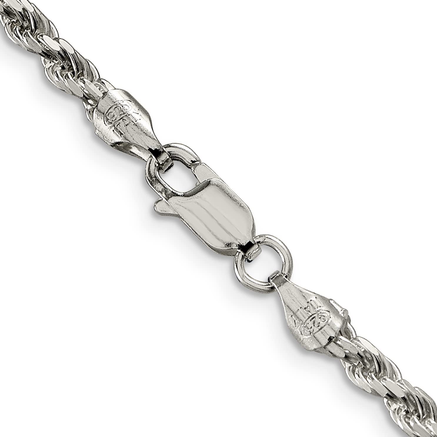 Sterling Silver 3mm Diamond-Cut Rope Chain Necklace for Men & Women - Durable & Elegant Jewelry for Everyday Wear, Gifts & Special Occasions