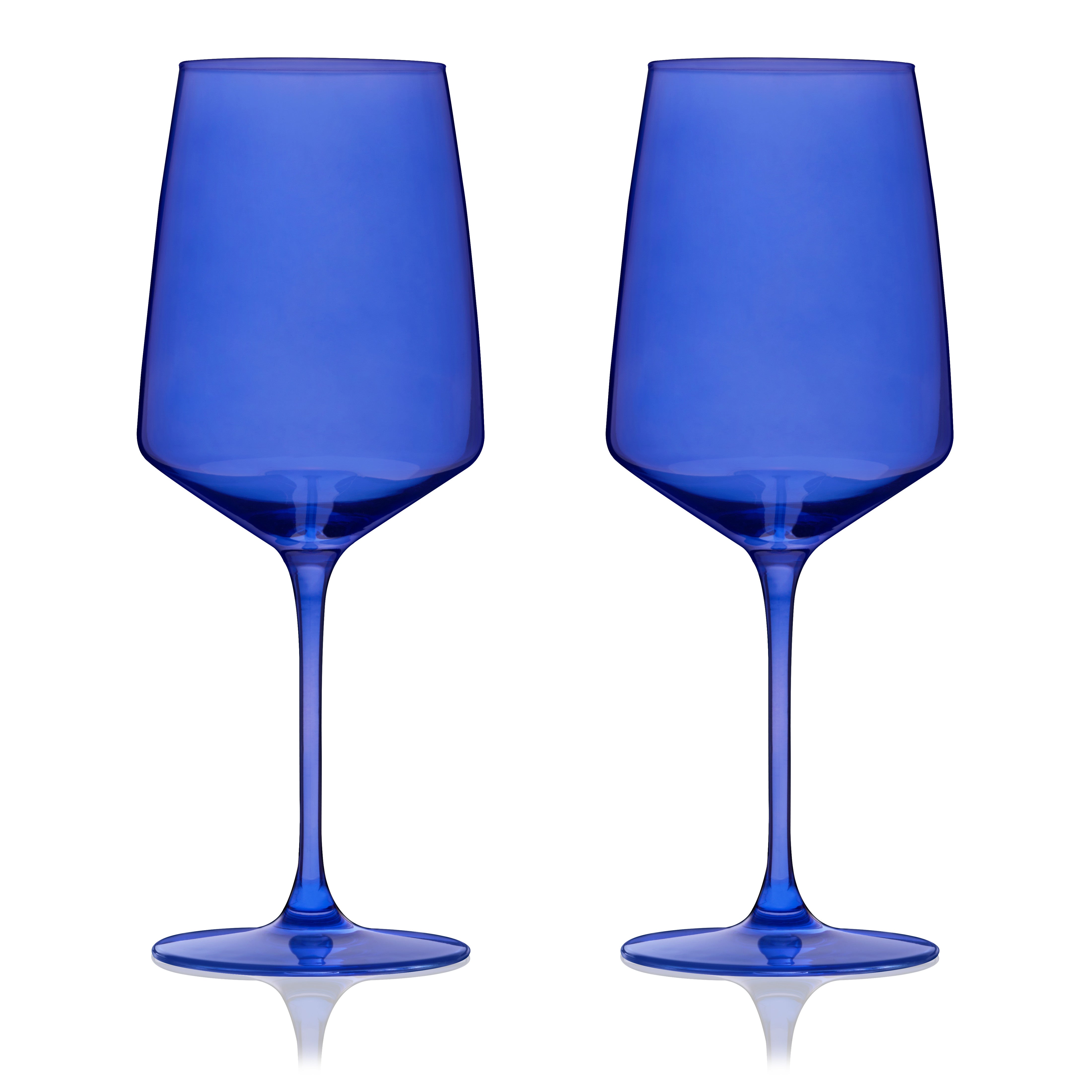 Premium Reserve Nouveau Crystal Wine Glasses - Set of 2 Cobalt Blue Stemware for Red & White Wine - Perfect for Dinner Parties, Weddings & Romantic Evenings