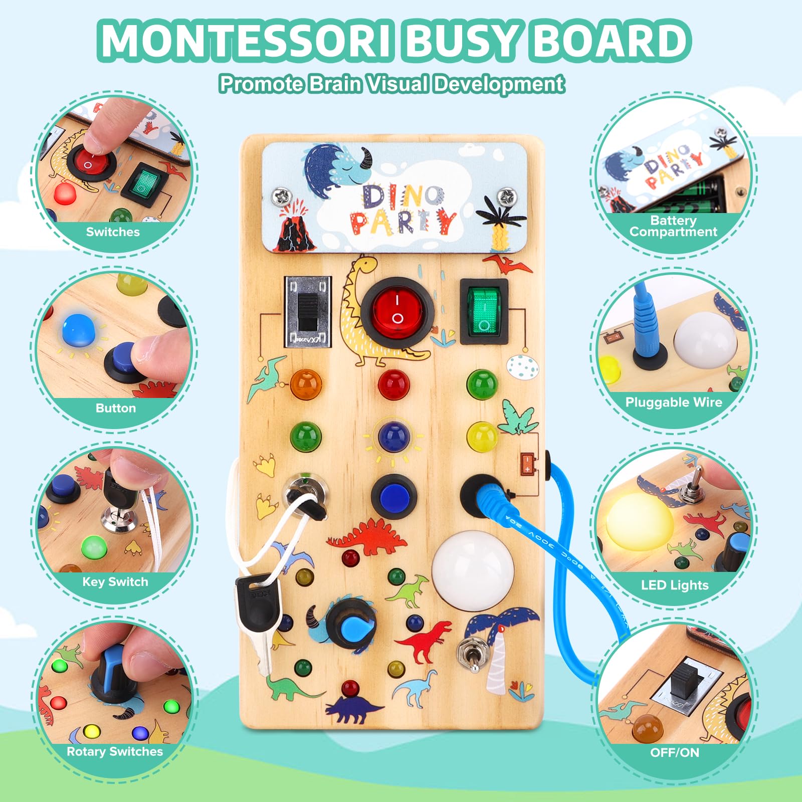 Montessori Busy Board for Toddlers 1-3 Years Old - Wooden Sensory Toy with Preschool Learning Activities - Perfect Christmas & Birthday Gift for Boys & Girls - Develop Fine Motor Skills for Home & Travel Play
