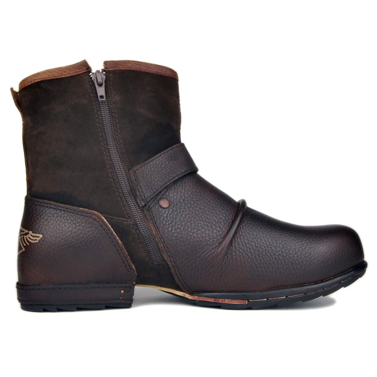 **OSSTONE Men's Fashion Moto Boots - Leather Chukka Boots with Zipper, Retro Style Casual Shoes (OS-5008-1-DA1B1) - Perfect for Motorcycle Riding, Daily Wear & Outdoor Adventures**