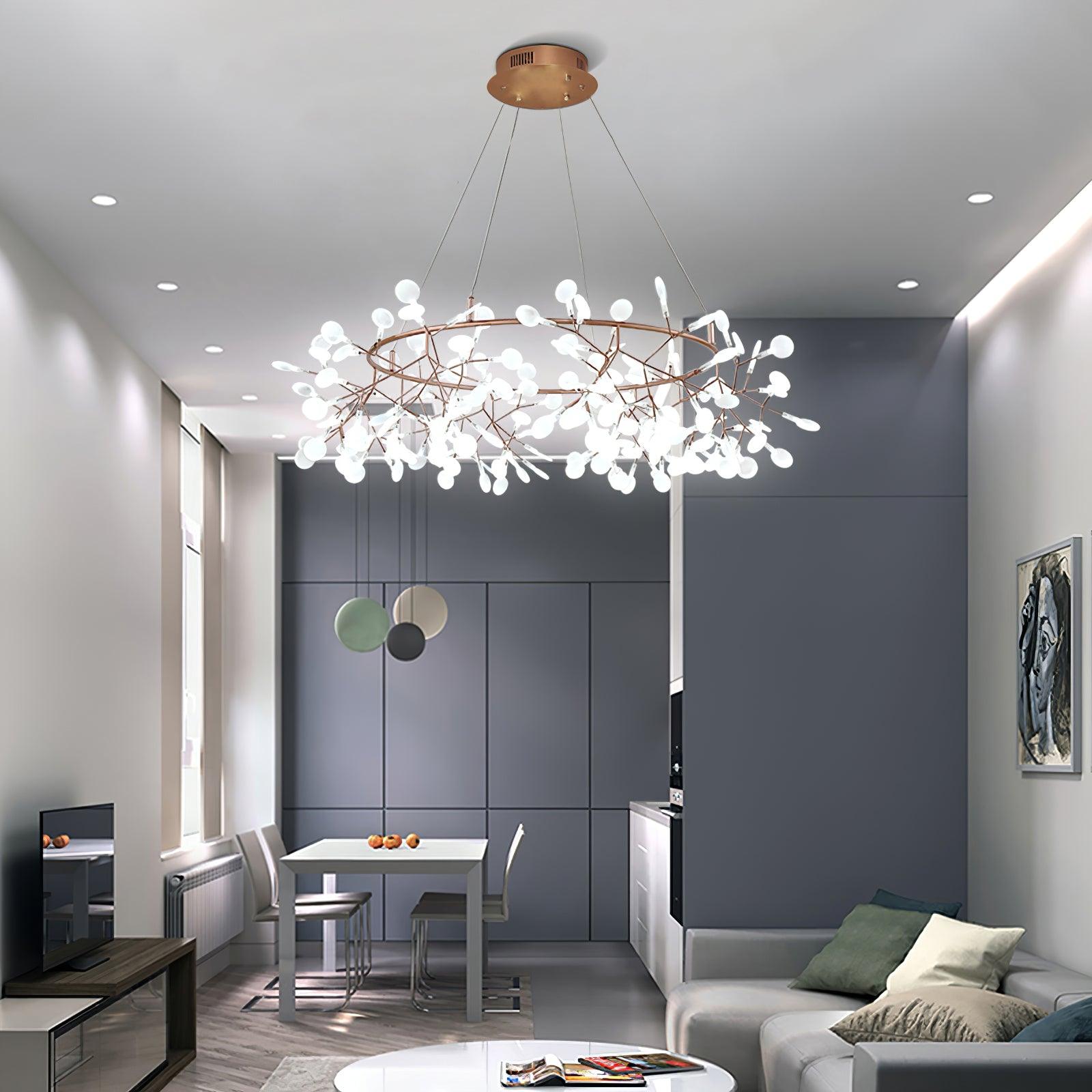 Big O Firefly LED Chandelier - Modern Crystal Ceiling Light Fixture for Dining Room, Bedroom, Living Room | Energy Efficient Dimmable Hanging Lamp for Home Decor & Wedding Venue Lighting