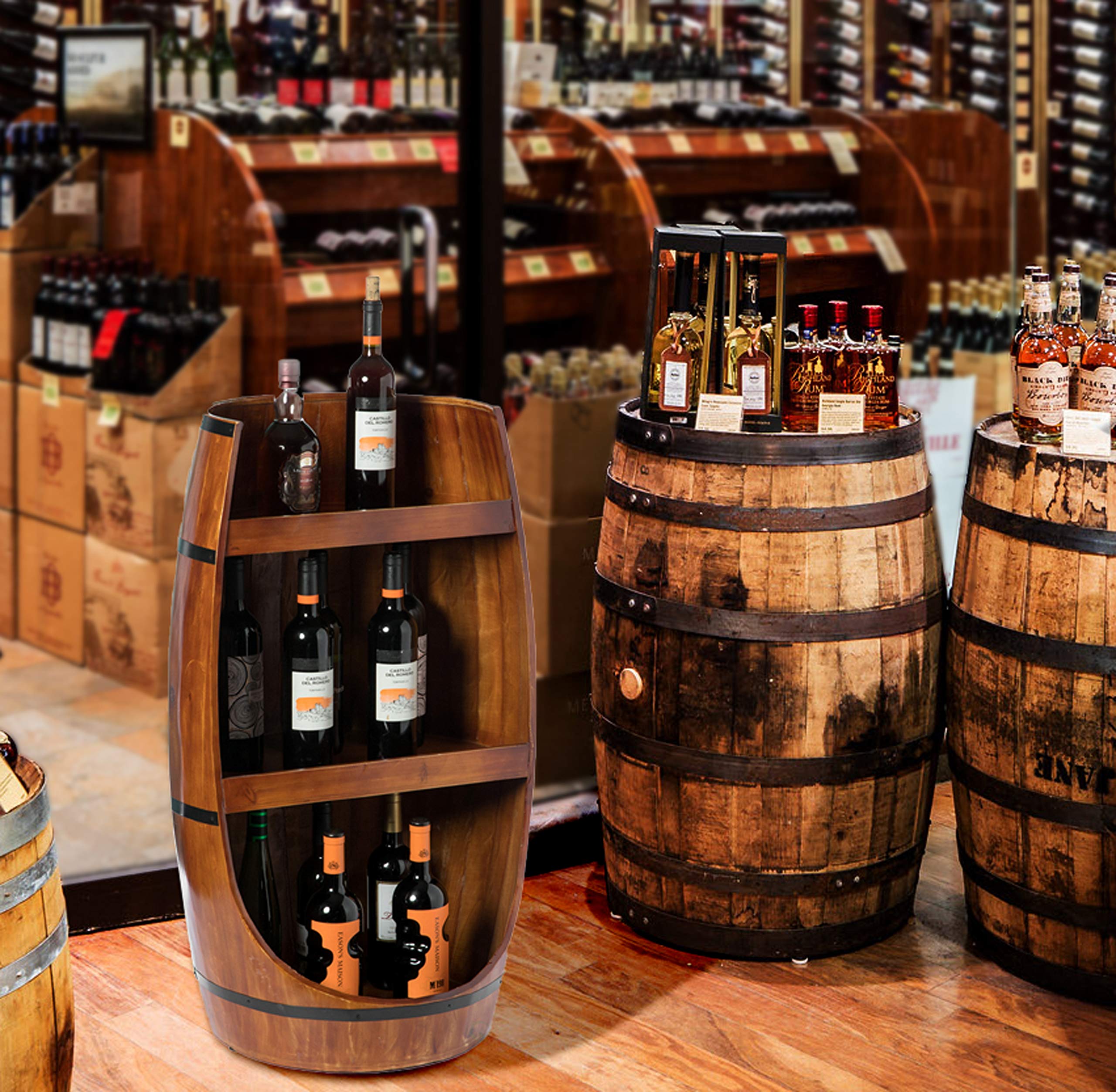 Vintiquewise Rustic Wooden Wine Barrel Display Shelf - Wine Rack Storage Stand for Kitchen, Bar & Cellar - Perfect for Wine Bottle Organization & Home Decor