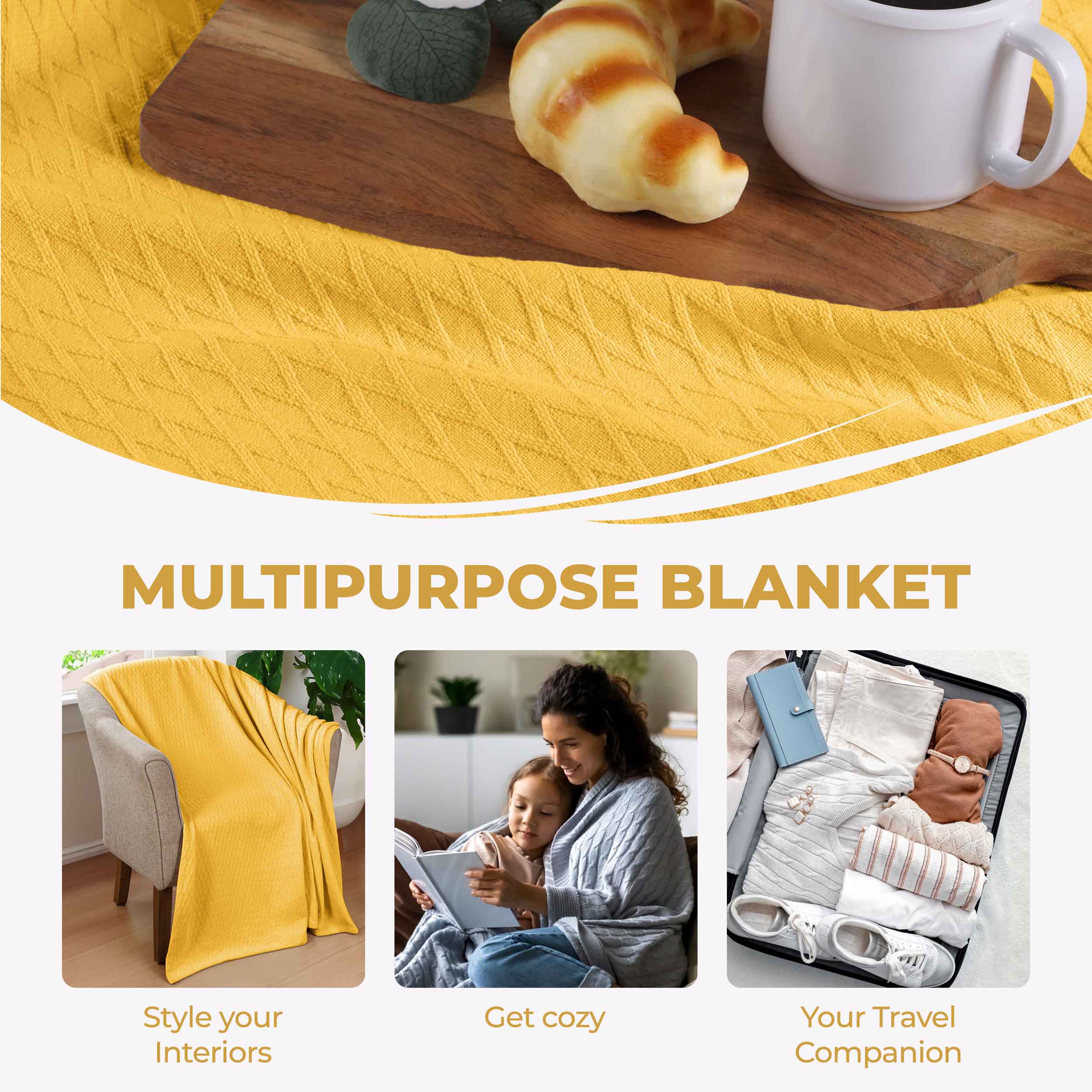 Premium Cotton All-Season Diamond Pattern Bed Blanket & Sofa Throw - Soft Cozy Blanket for Bedroom, Living Room, Travel and Gift Giving
