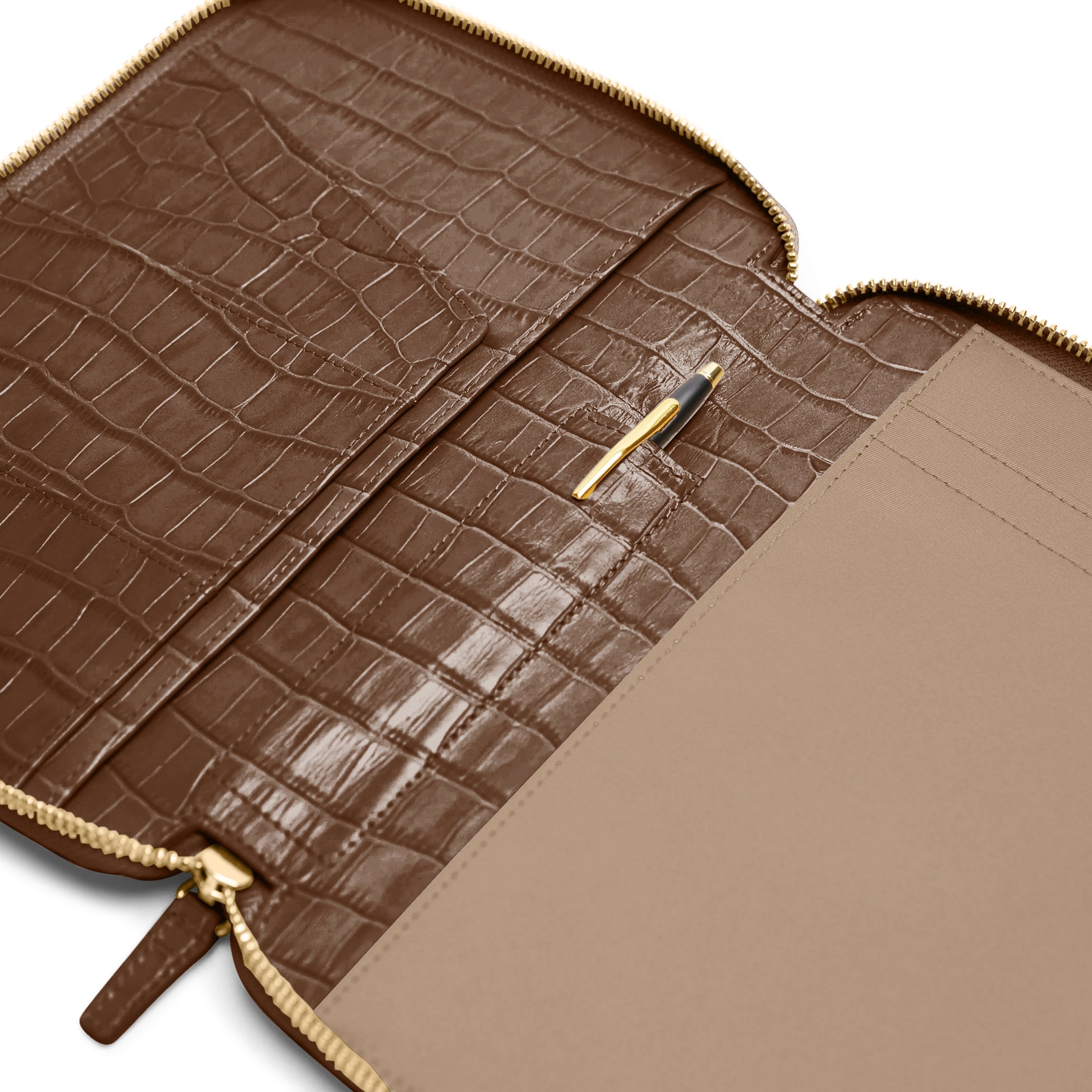 Premium A5 Zippered Leather Journal - Cocoa Croc Embossed Cover for Writing, Sketching & Travel | Perfect Gift for Writers & Students