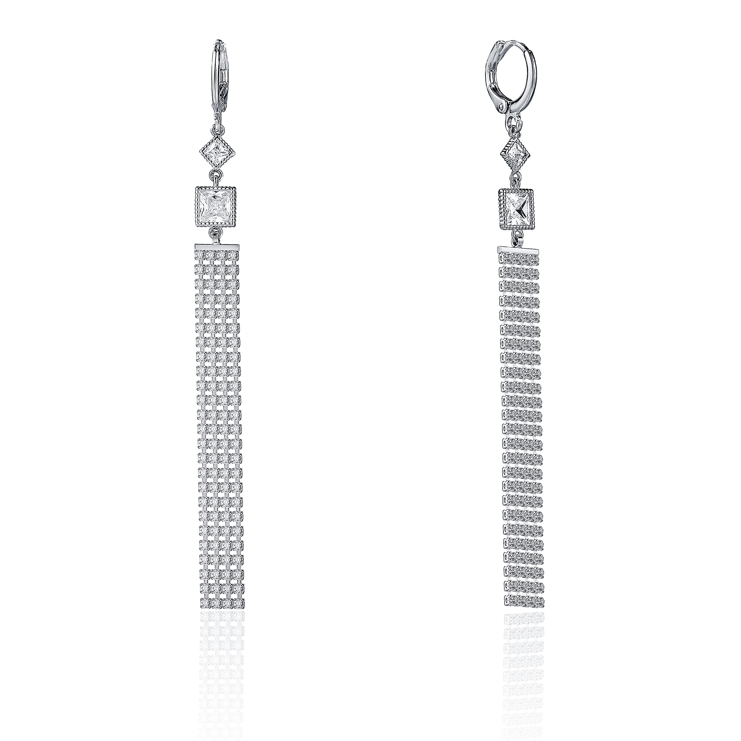 Hypoallergenic Long Crystal Tassel Chandelier Earrings for Women - Elegant Dangle Drop Hoop Clip Statement Jewelry for Parties, Weddings & Special Occasions