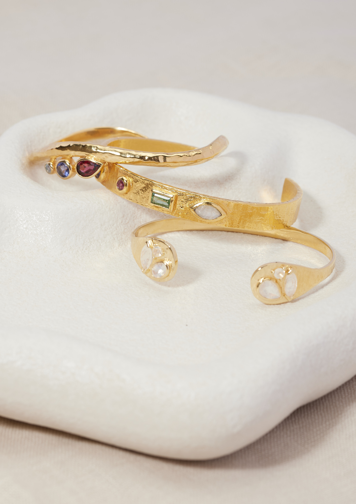 14K Gold Multistone Cuff Bracelet for Women - Elegant Stackable Bangle for Party, Wedding & Everyday Wear