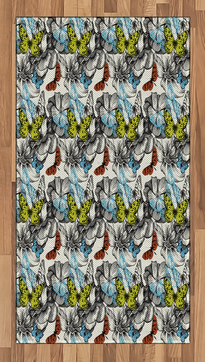 Ambesonne Vintage Butterfly Area Rug - Abstract Moth Insect Design, Flat Woven Accent Rug for Living Room, Bedroom & Dining Room - 2'6