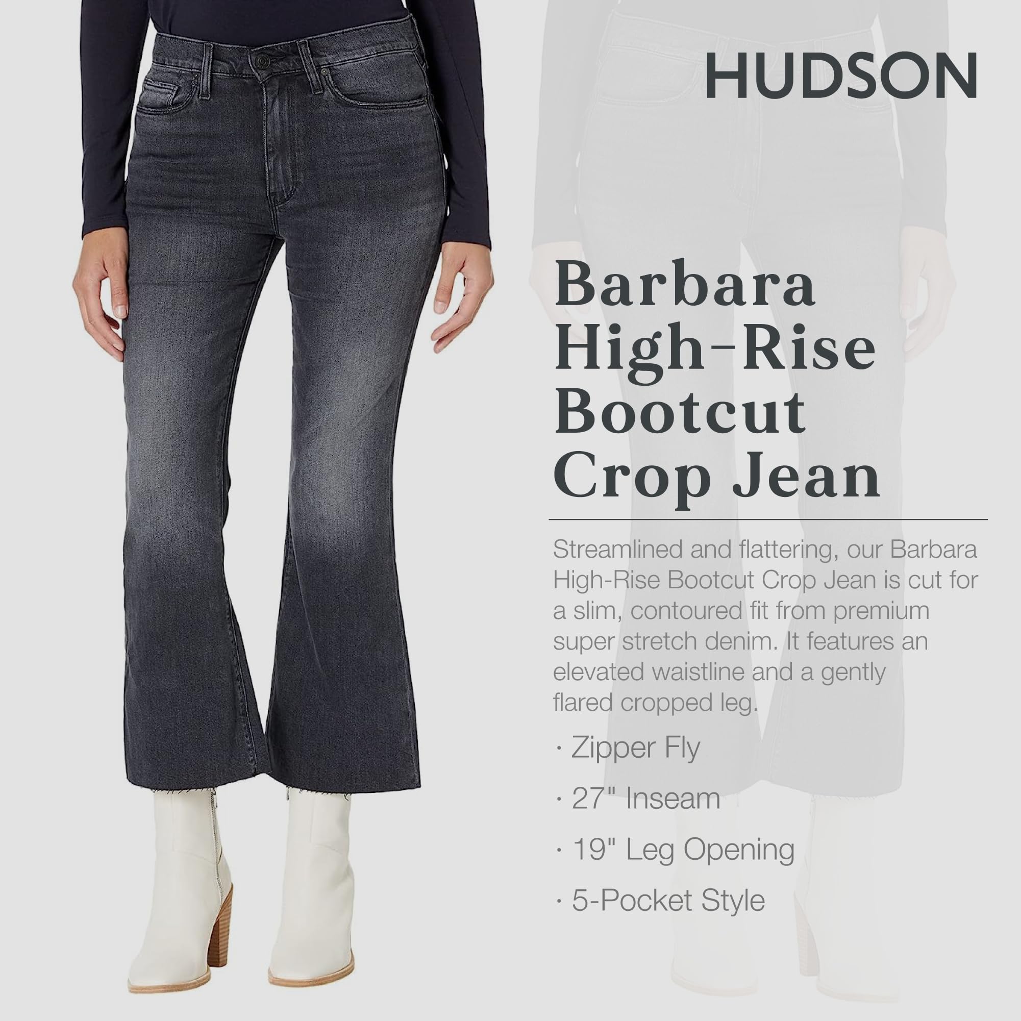 Hudson Jeans Women's Barbara High Rise Bootcut Cropped Jeans - Stylish & Comfortable Denim Pants for Casual Wear, Office & Night Out