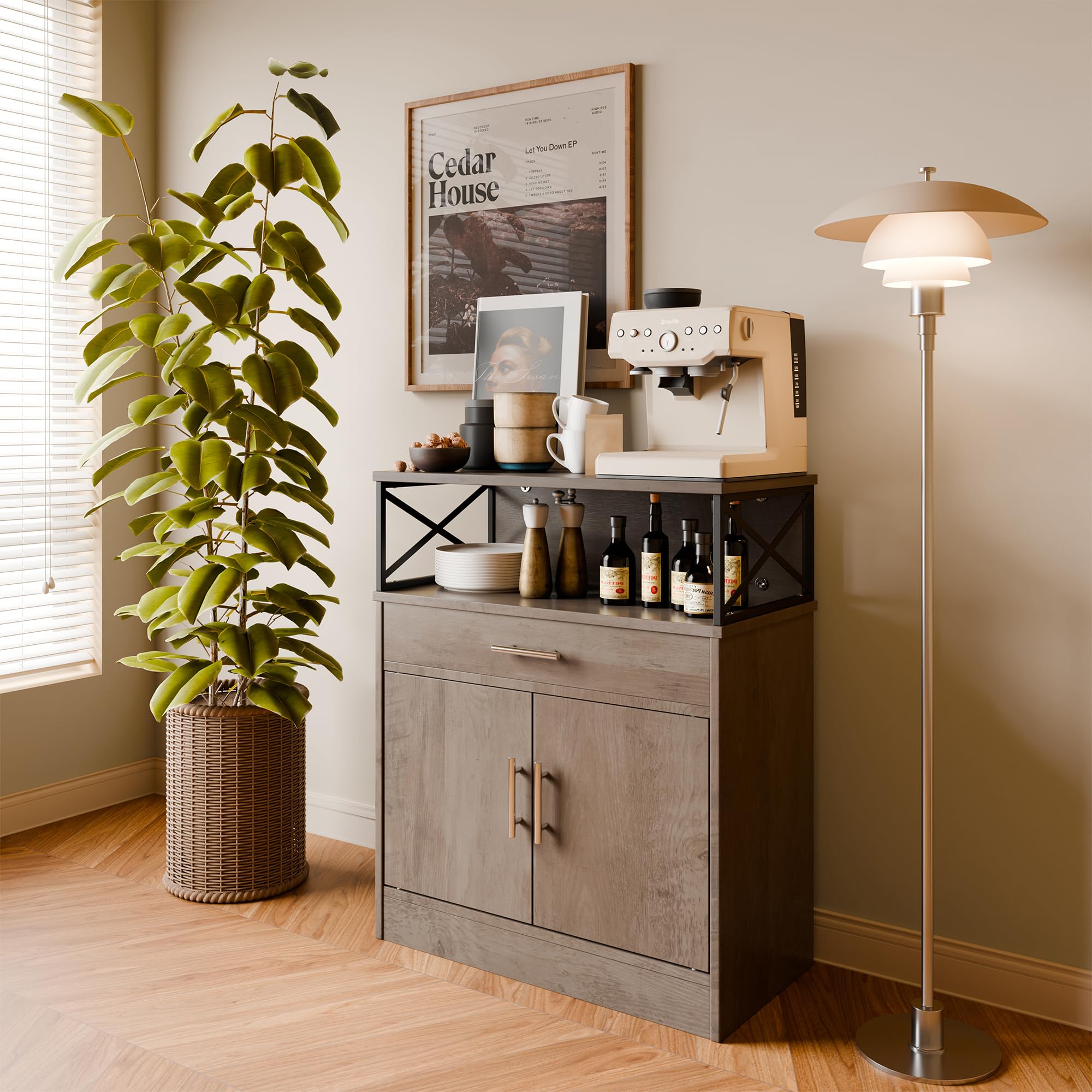 Farmhouse Style Sideboard Cabinet with 2 Doors & 1 Drawer - Rustic Wooden Buffet Storage Cabinet with Adjustable Shelves for Kitchen, Dining Room or Living Room - Perfect for Home Organization & Displaying Decor
