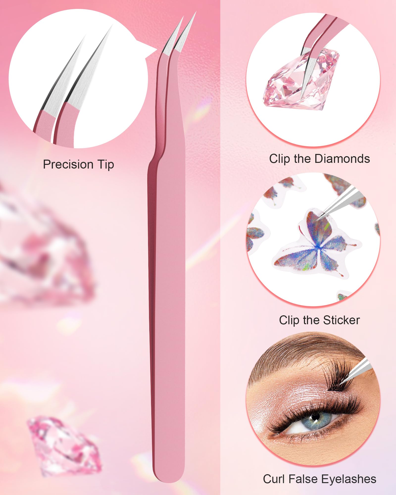 Rolybag Dual-Ended Rhinestone Picker & Applicator Tool with 4 Replaceable Wax Tips & Tweezers - Perfect for DIY Nail Art, Jewelry Making & Craft Projects (Pink)
