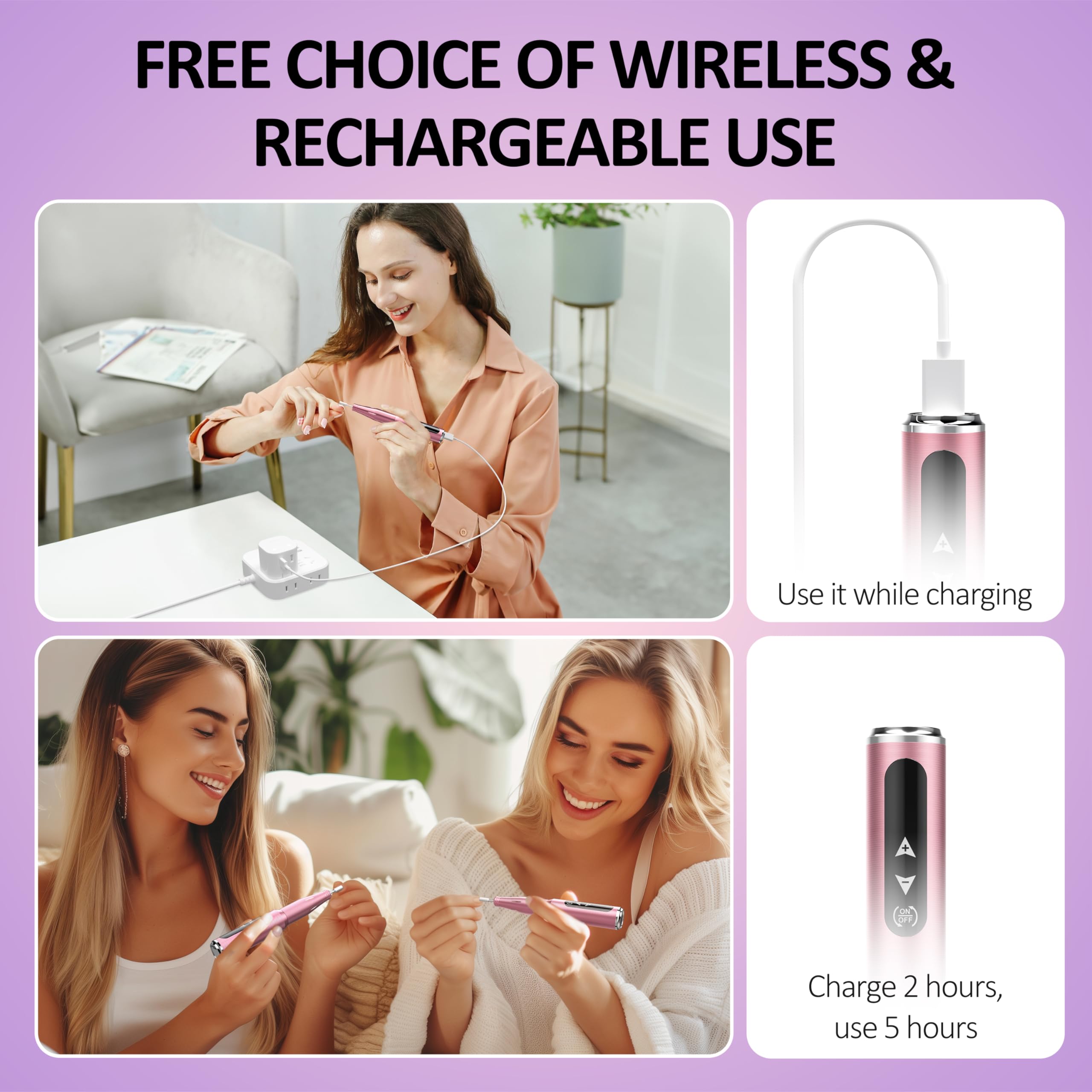 Professional Electric Nail Drill Kit - Rechargeable Cordless Manicure Pedicure Tool with Nail Drill Bits & Sanding Bands for Acrylic, Gel, Dip Powder Nails - Perfect for Home Salon, Nail Art & Foot Care