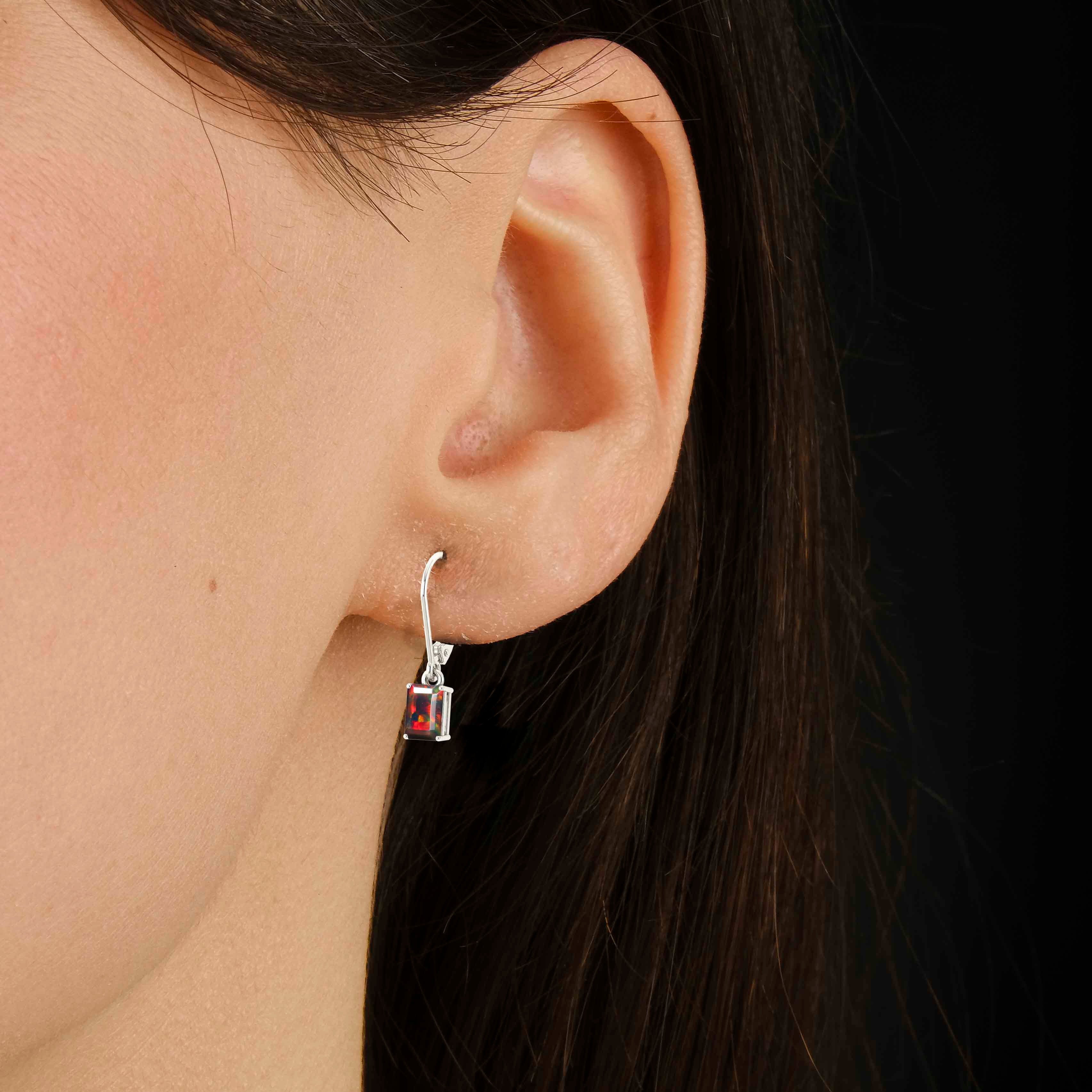 Black Fire Opal Octagon Drop Dangle Earrings for Women - Handmade Sterling Silver Bohemian Jewelry - Perfect for Parties, Weddings & Evening Events