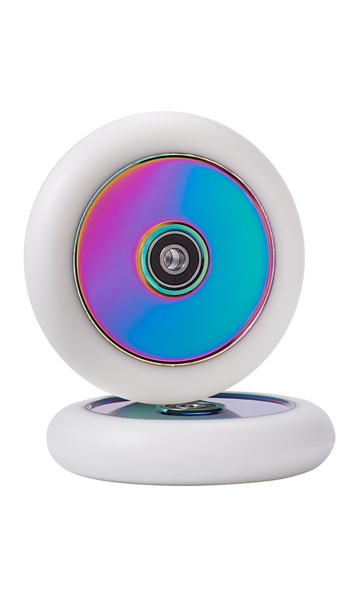 Huoli SW02 Hollow Core Scooter Wheels - Lightweight & Durable White/Neo Chrome Wheels for Pro Scooter Tricks & Street Riding