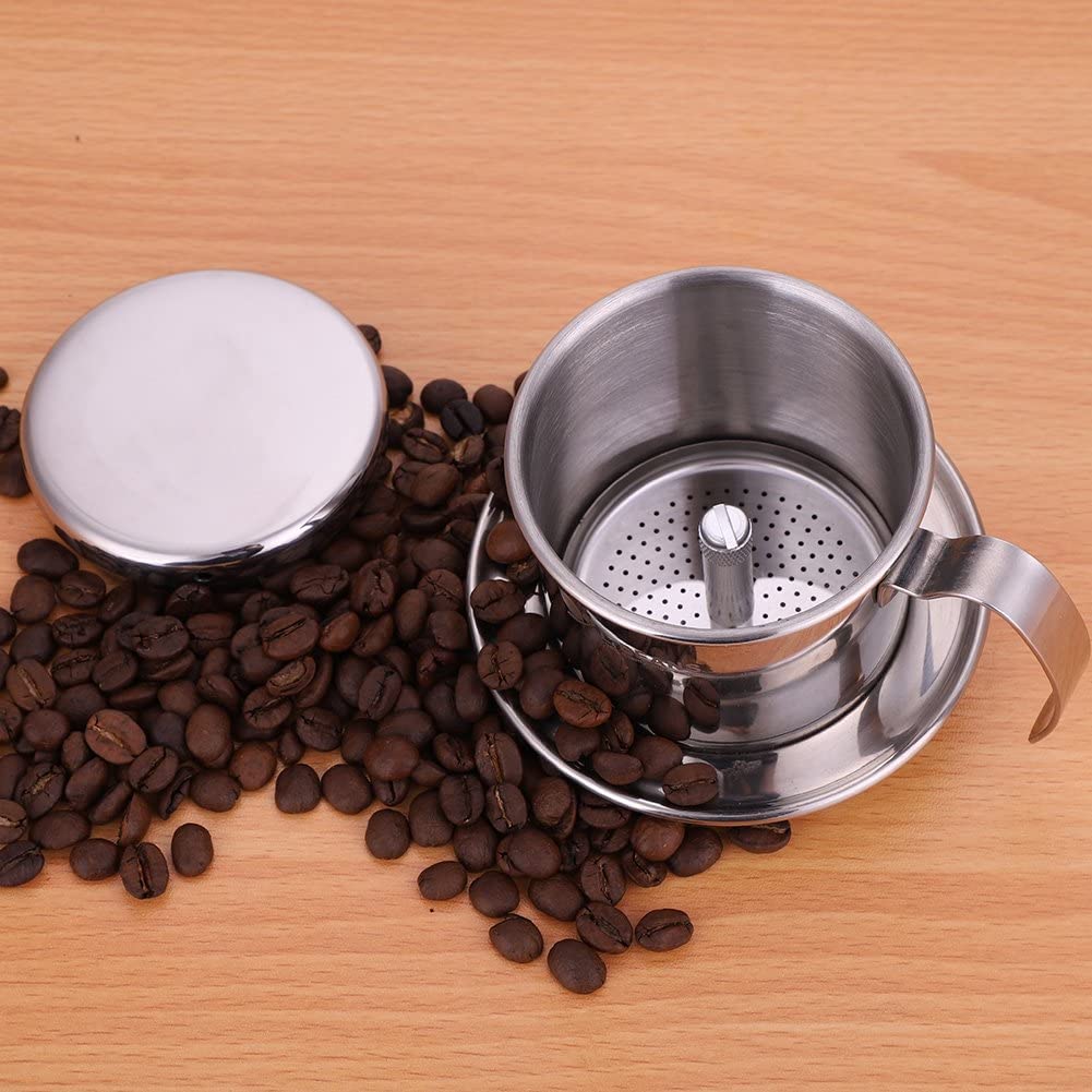 Premium Vietnamese Coffee Drip Filter - Stainless Steel Phin Coffee Maker Pot, Single Serve Manual Pour Over Dripper for Rich & Bold Brew - Perfect for Home, Office & Camping (Silver)