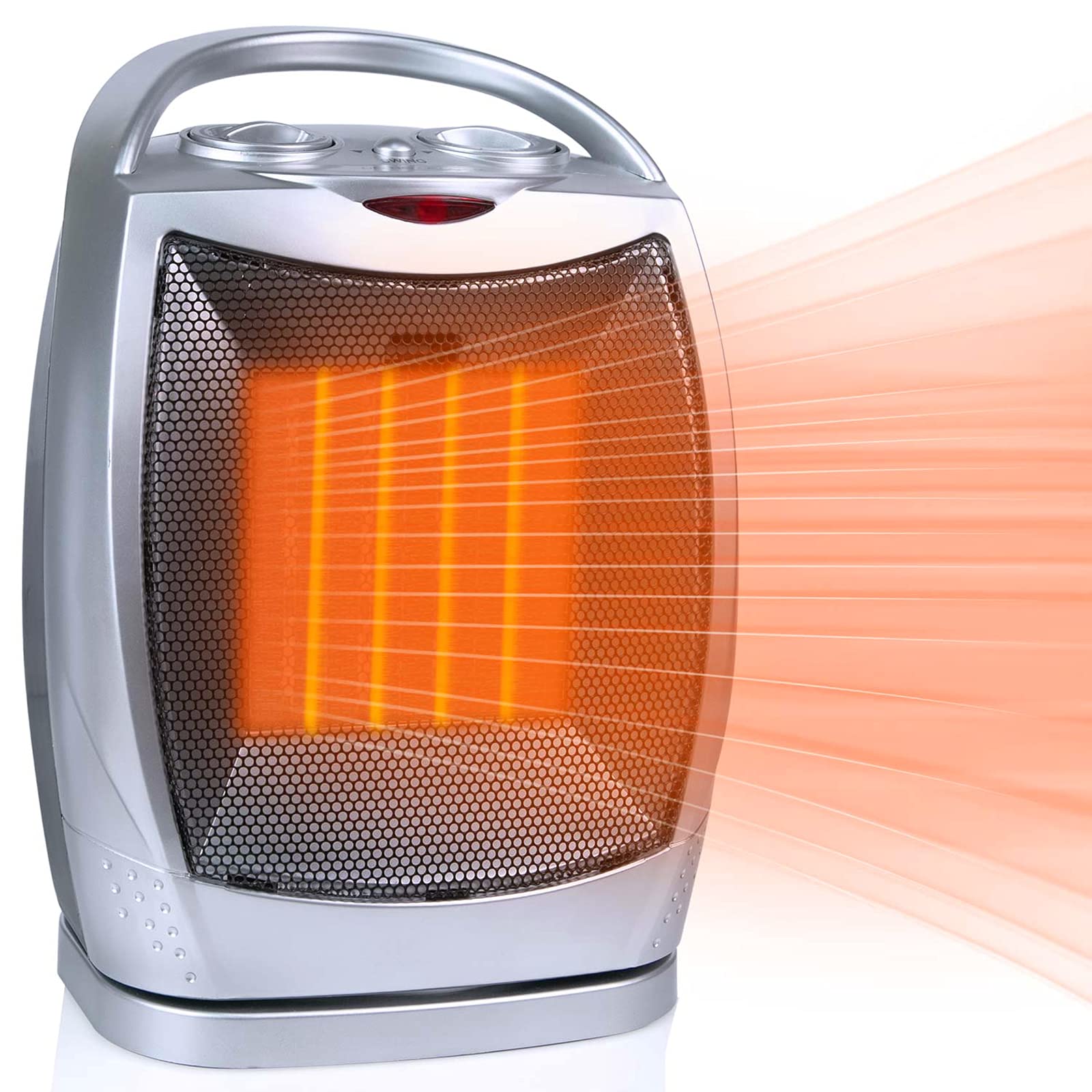 Brightown 1500W/750W Portable Ceramic Space Heater with Oscillation - Fast Heating Electric Heater for Bedroom, Office & Home | Tip-Over & Overheat Protection | Covers 200 Sq Ft | Silver | Perfect for Winter Warmth & Workspace Comfort