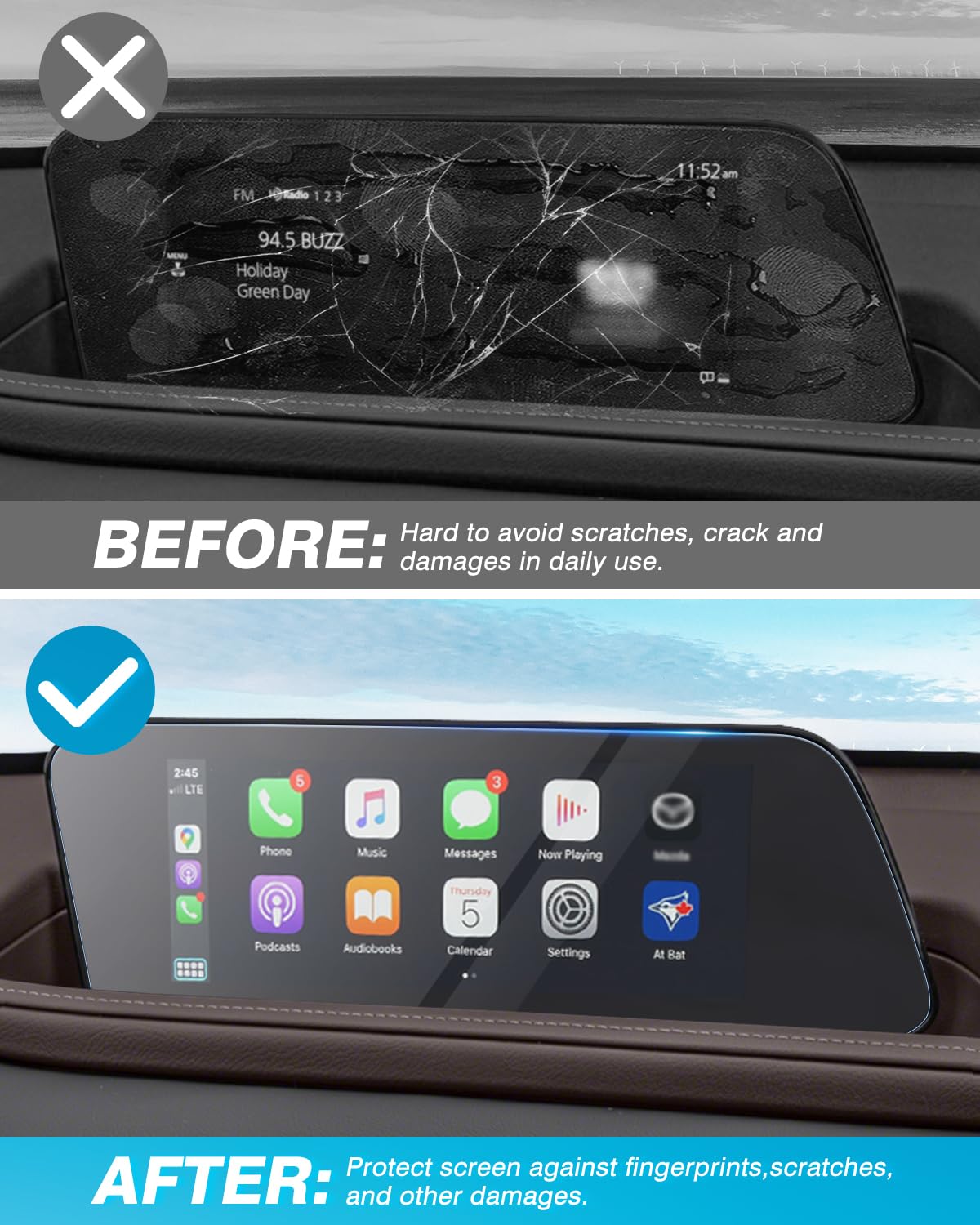 Premium 2-Pack Anti-Glare Tempered Glass Screen Protector for Mazda 3 (2019-2025) & CX-30 (2020-2025) 8.8