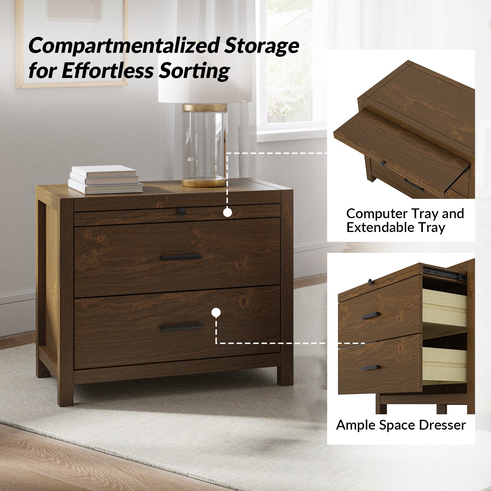 Galatea Simplicity Nightstand with Extendable Tray - Modern Bedside Table with Optional Storage Tray for Bedroom, Living Room or Office Use