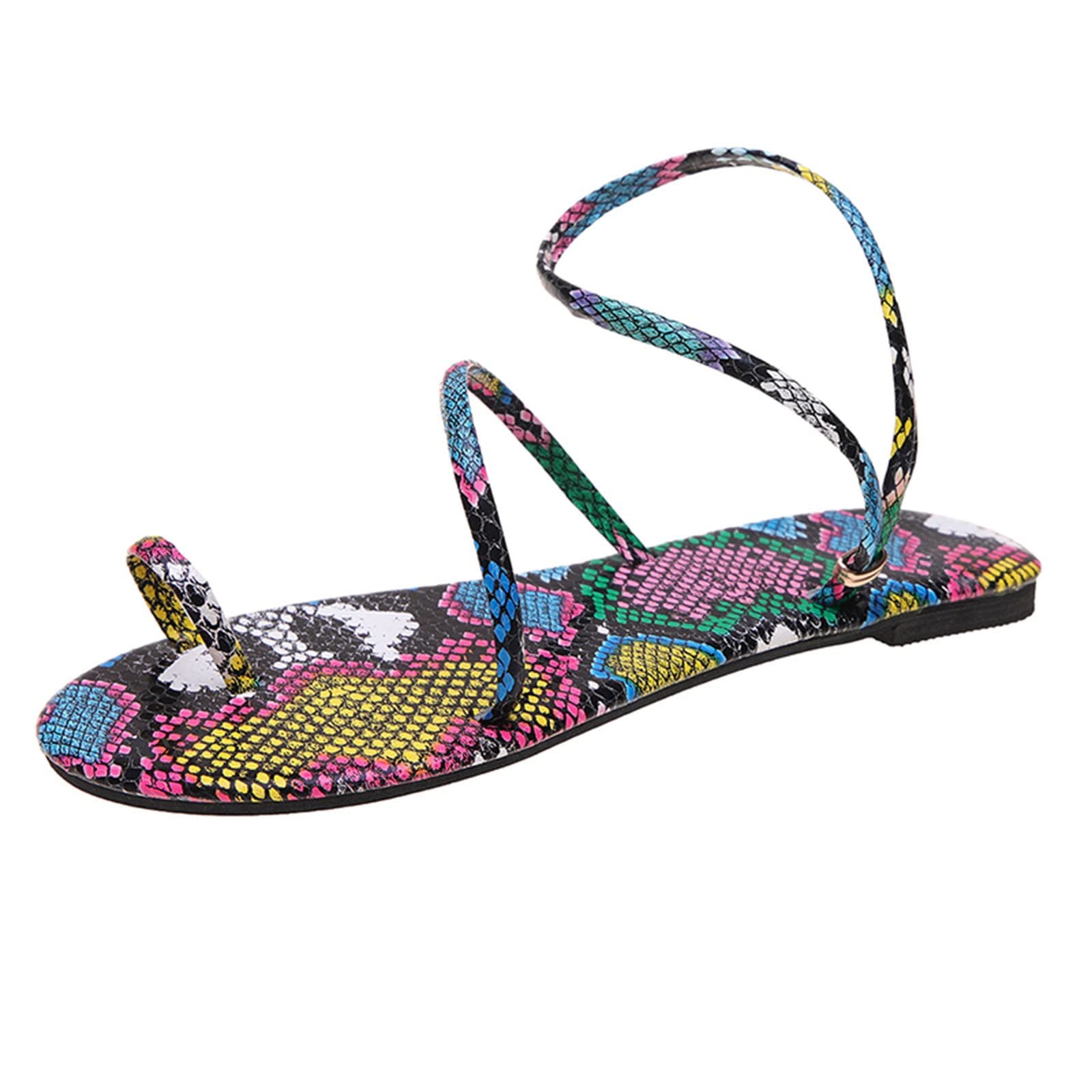 Women's Fashion Sandals - Comfortable Beach Slippers with Spring Print & Snake Design Straps for Summer | Perfect for Vacation, Poolside, and Casual Outings