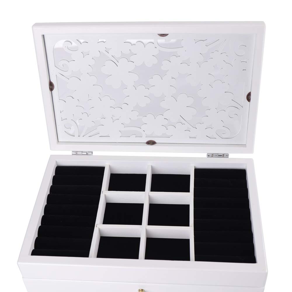 6-Layer Wooden Jewelry Storage Organizer with 5 Drawers - Large Jewelry Box for Women (White) | Perfect for Necklace, Ring & Earring Organization at Home, Travel & Gift Giving