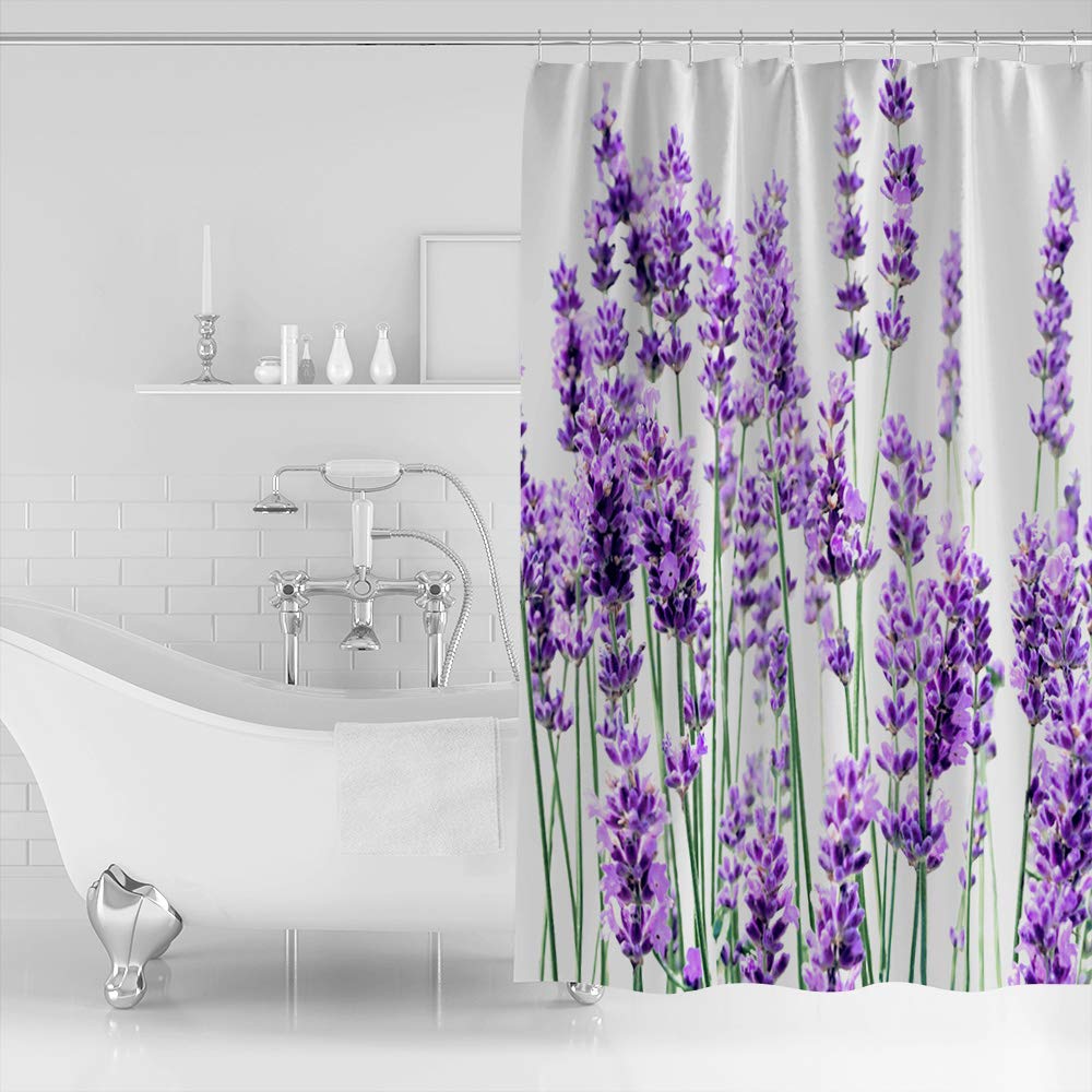 Sunflower Shower Curtain Set with Hooks - Waterproof Bathroom Decor for Women & Men - Purple Lavender Floral Design - 66x72 Inch - Perfect for Home, Hotel & Spa Decorations