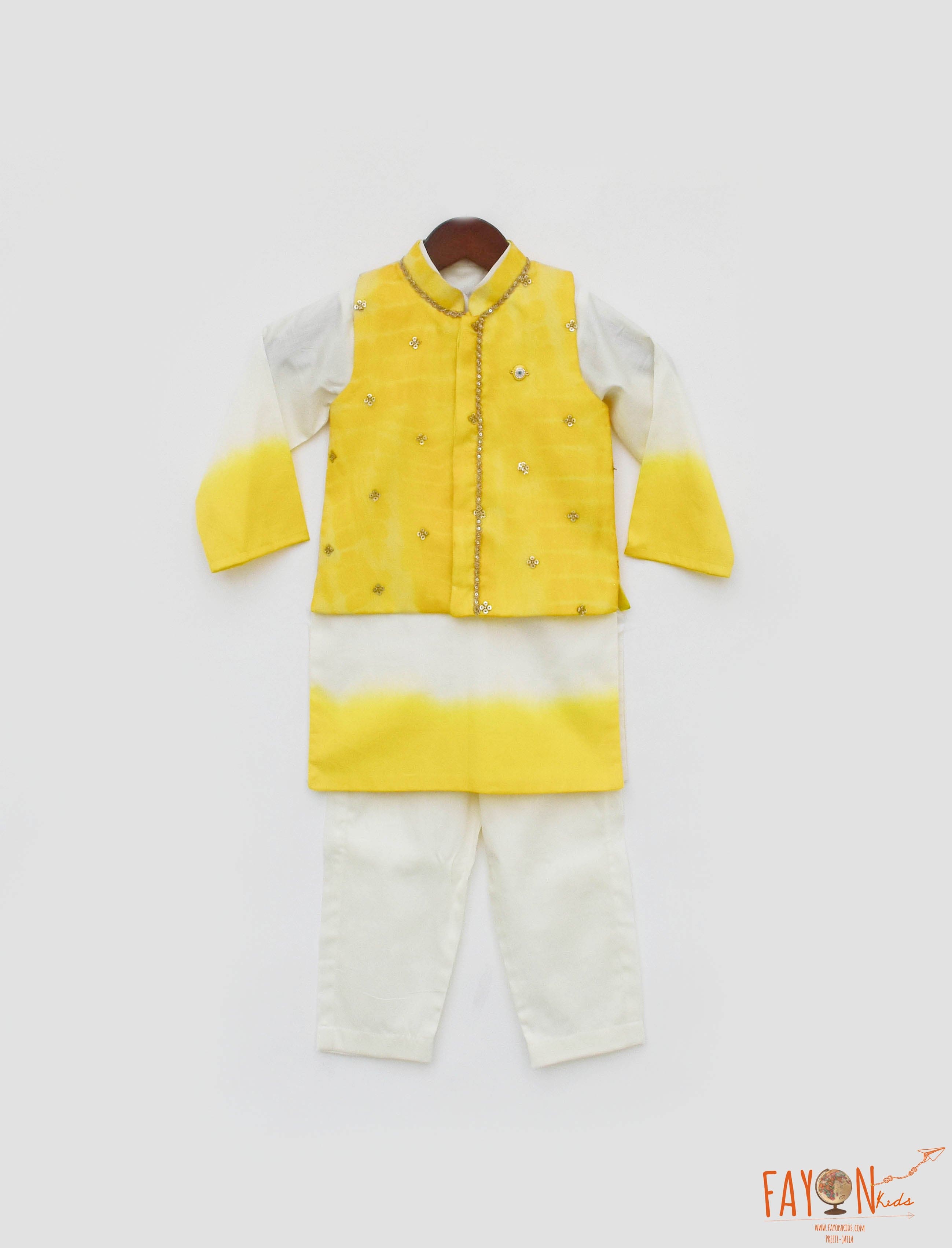 Pre Order: Elegant Yellow Organza Jacket with Matching Kurta and Pant Set - Perfect for Weddings, Festivals & Special Occasions
