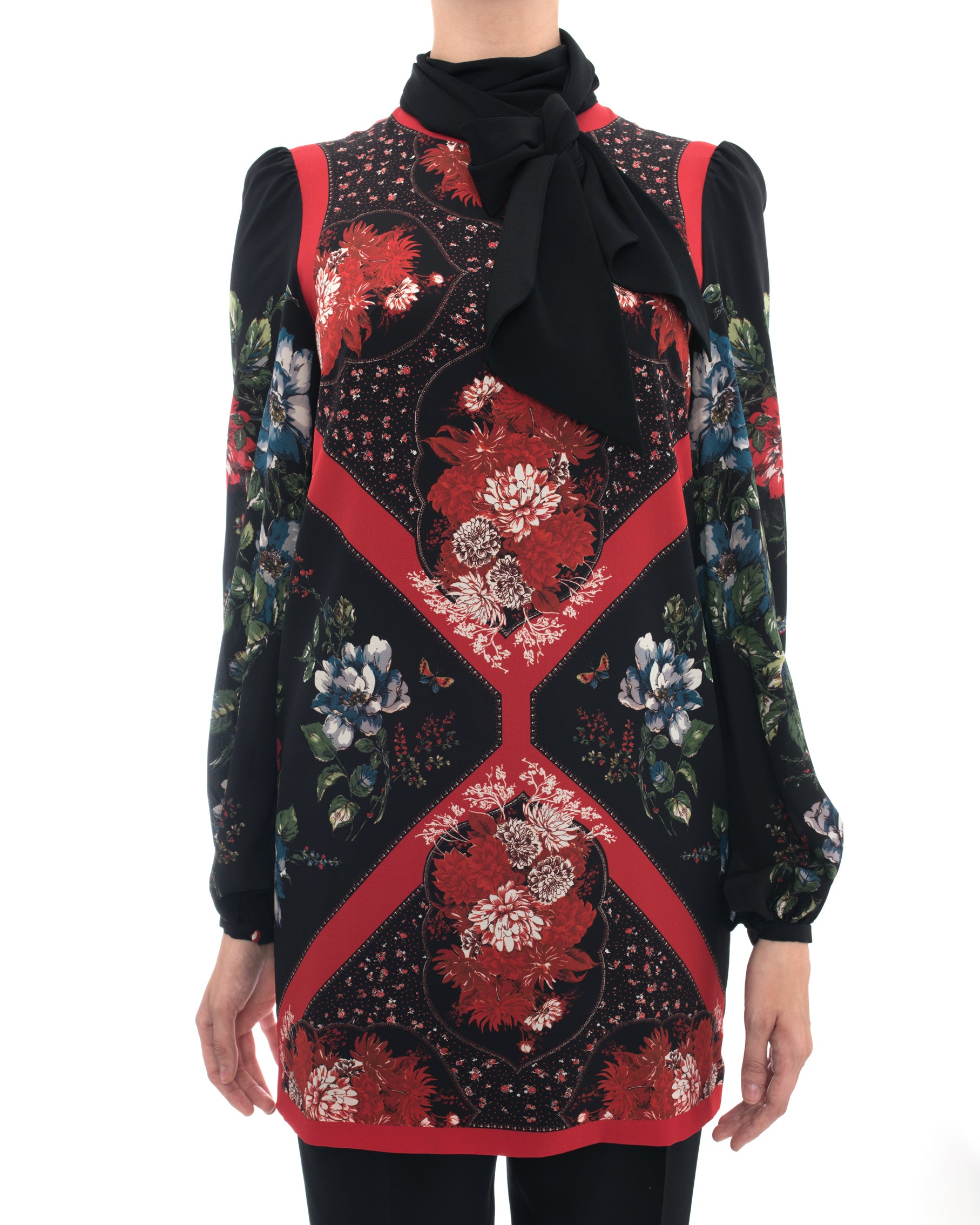 Alexander McQueen Red & Black Silk Floral Shift Dress - Elegant Cocktail Party & Evening Wear for Women