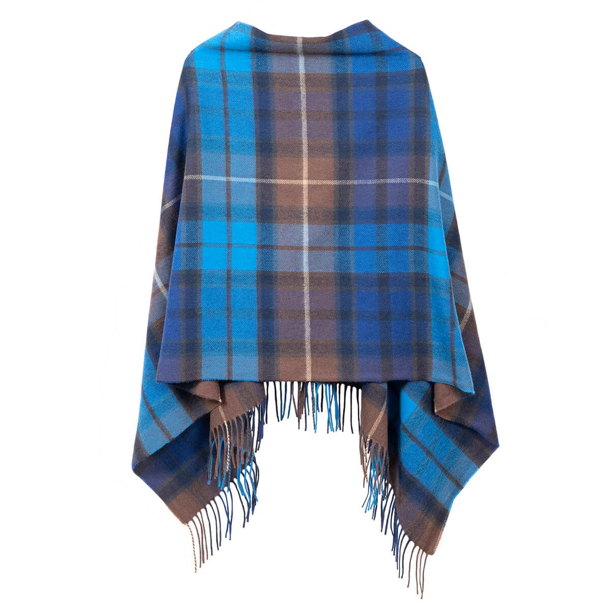 Georgia Buchanan Blue Lambswool Poncho - Soft Wool Wrap Shawl for Women, Winter Cape Coat with Pockets, Cozy Outerwear for Fall & Winter, Perfect for Travel, Office and Casual Outings